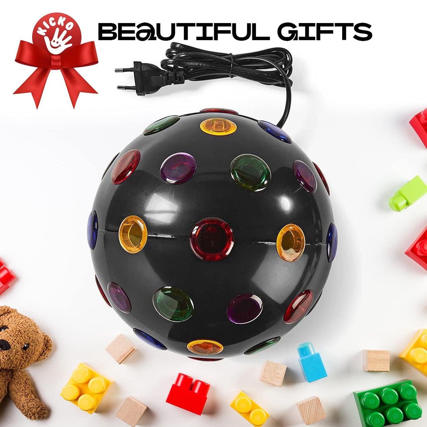 Kicko Spinning Disco Ball - 11-Inch Disco Ball Decor with Party Lights 360 Degree Rotating Neon LED Light for Kids and Adults - Colorful Flashing for 80s Party and Events