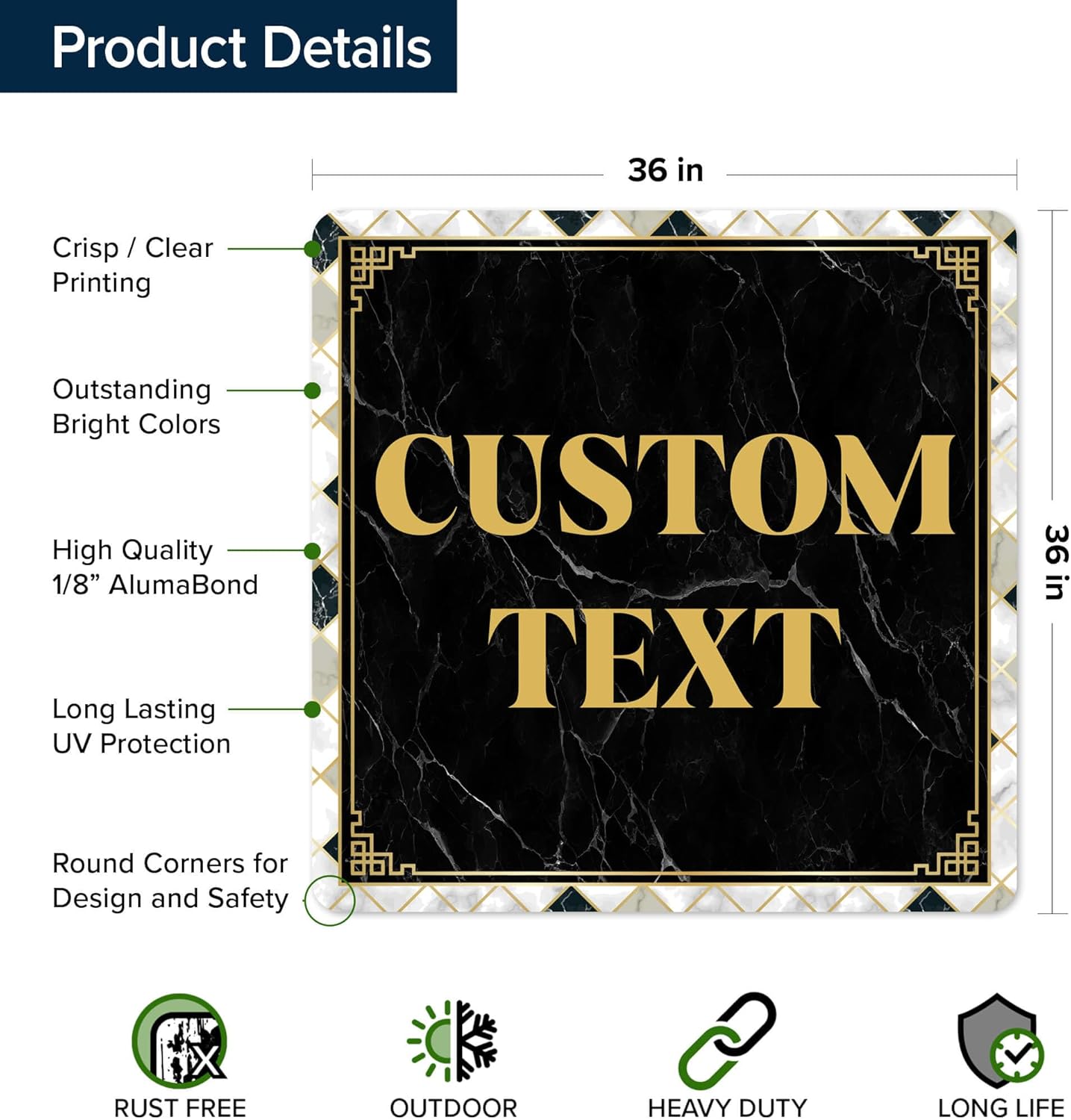 Custom Sign, Custom Street Sign, 11 Font Colors, 13 Font Styles, 4 Hole Options, 22 Sizes, 36x36 Inches, Rust Free DiBound, Fade Resistant, Made in USA by My Sign Center (Marble Tile)