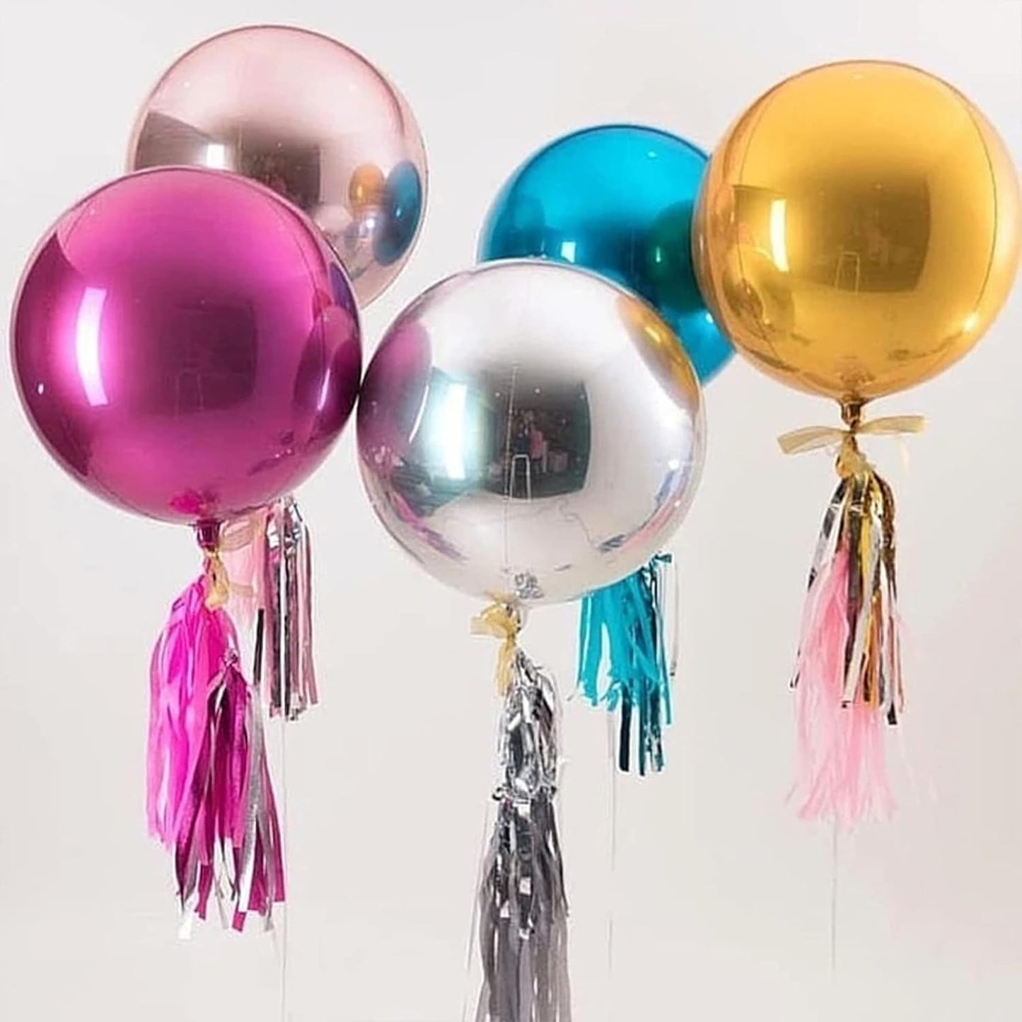 6 Pack Hot Pink 22 Inch 4D Foil Balloons Big 360 Degree Round Sephere Mylar Balloons Mirror Finish Metallic Balloons for Wedding,Birthday,Bachelorette,Baby Shower Decorations Party Supplies