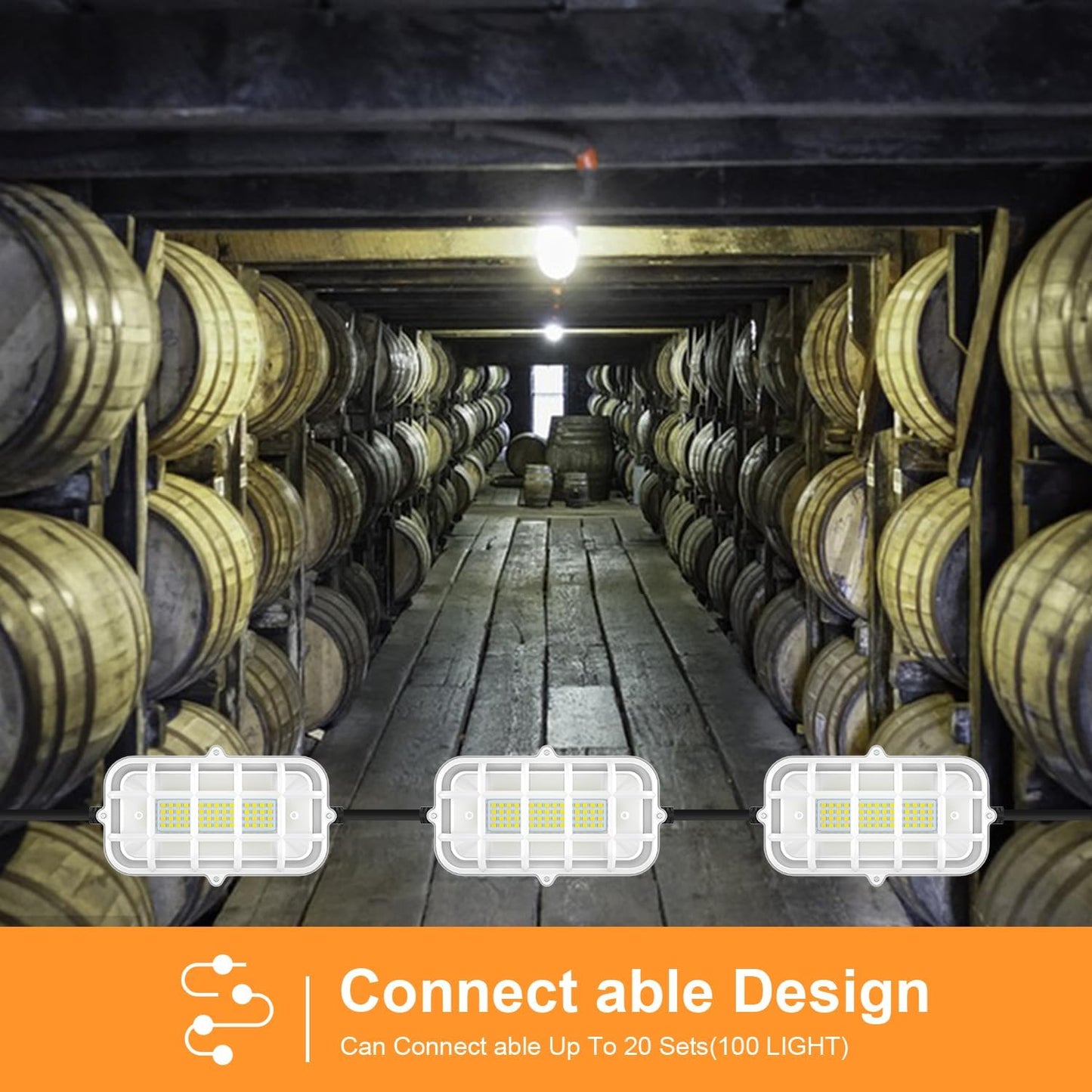 50ft LED Construction String Lights 150W Super Bright 15000LM Work Lights String Connectable Design for Workplace, Warehouse, Garage, RV, Indoor and Outdoor Weatherproof Temporary Lighting