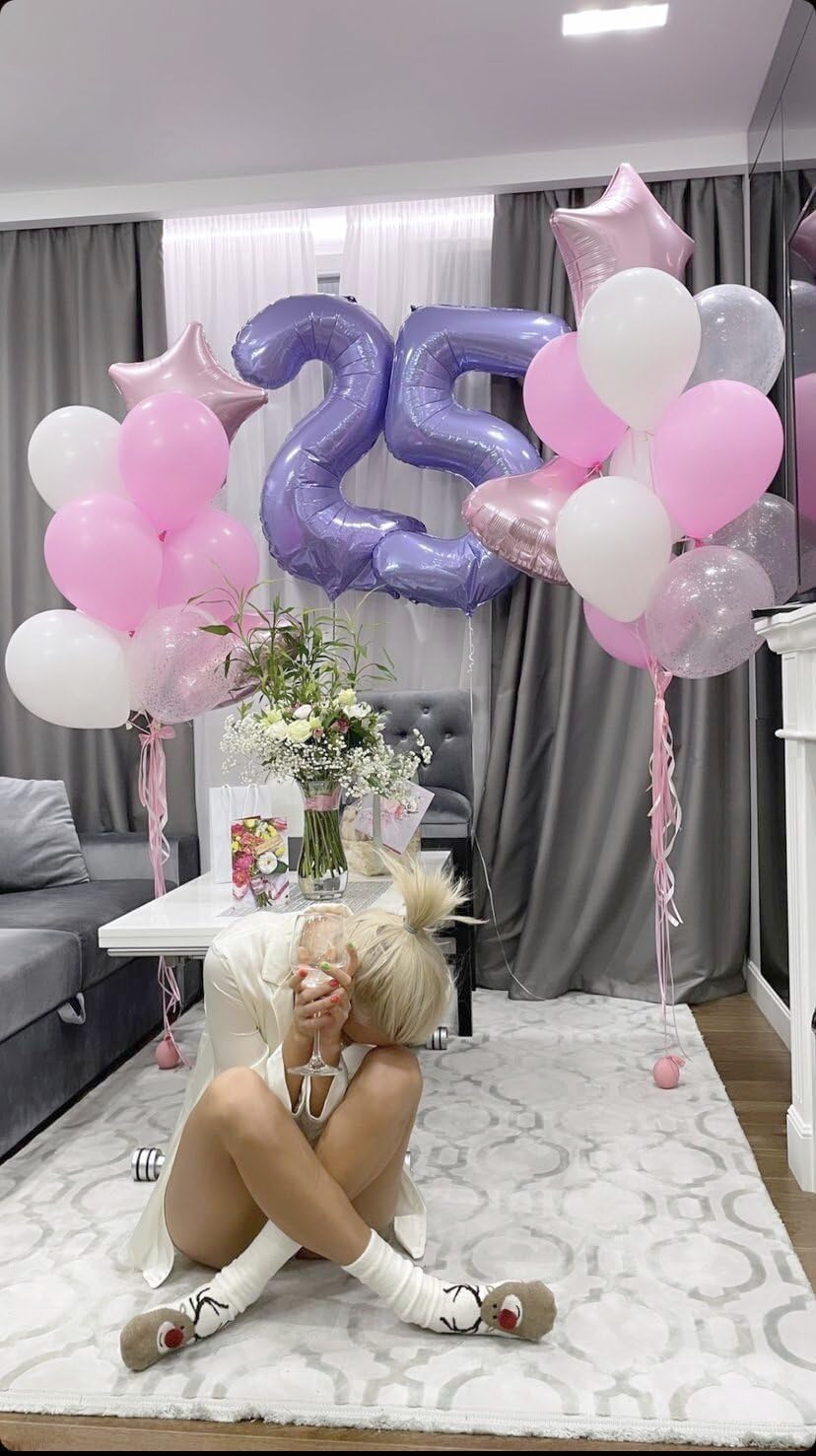 Large Lavender 40 Inch Birthday Number 5 Balloon, Lilac Five 5th 15 25 35 50 55 Birthday Anniversary Celebration Decorations, Foil Mylar Helium Numbers 5 Balloons Girl Boy Party Supplies