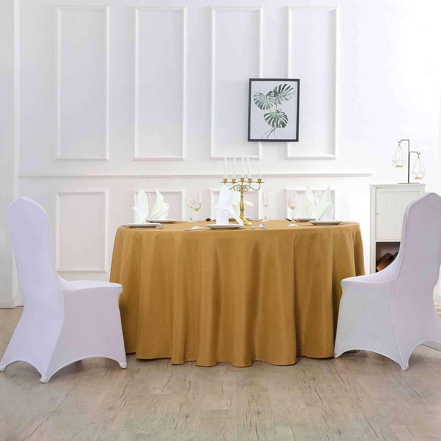 120 inch Round Tablecloth Washable Polyester Table Cloth Decorative Table Cover for Wedding Party Dining Banquet(120 inch,Gold)