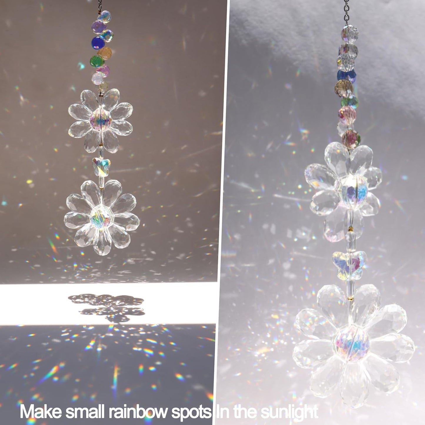 Crystal Flower Suncatcher Hanging Ornament, Rainbow Maker Window Sun Catcher Indoor Outdoor Patio Garden Decor (Clear)