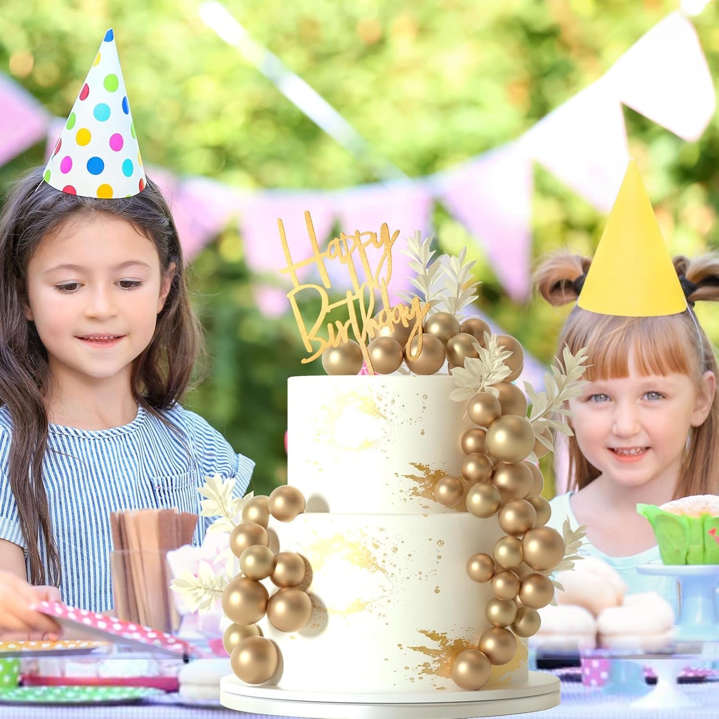 MIAHART Ball Cake Toppers Boho Grass Cake Topper Ball Cake Insert Decoration for Birthday Wedding Baby Shower Party Decorations Boho Themed Party Supplies (Gold)