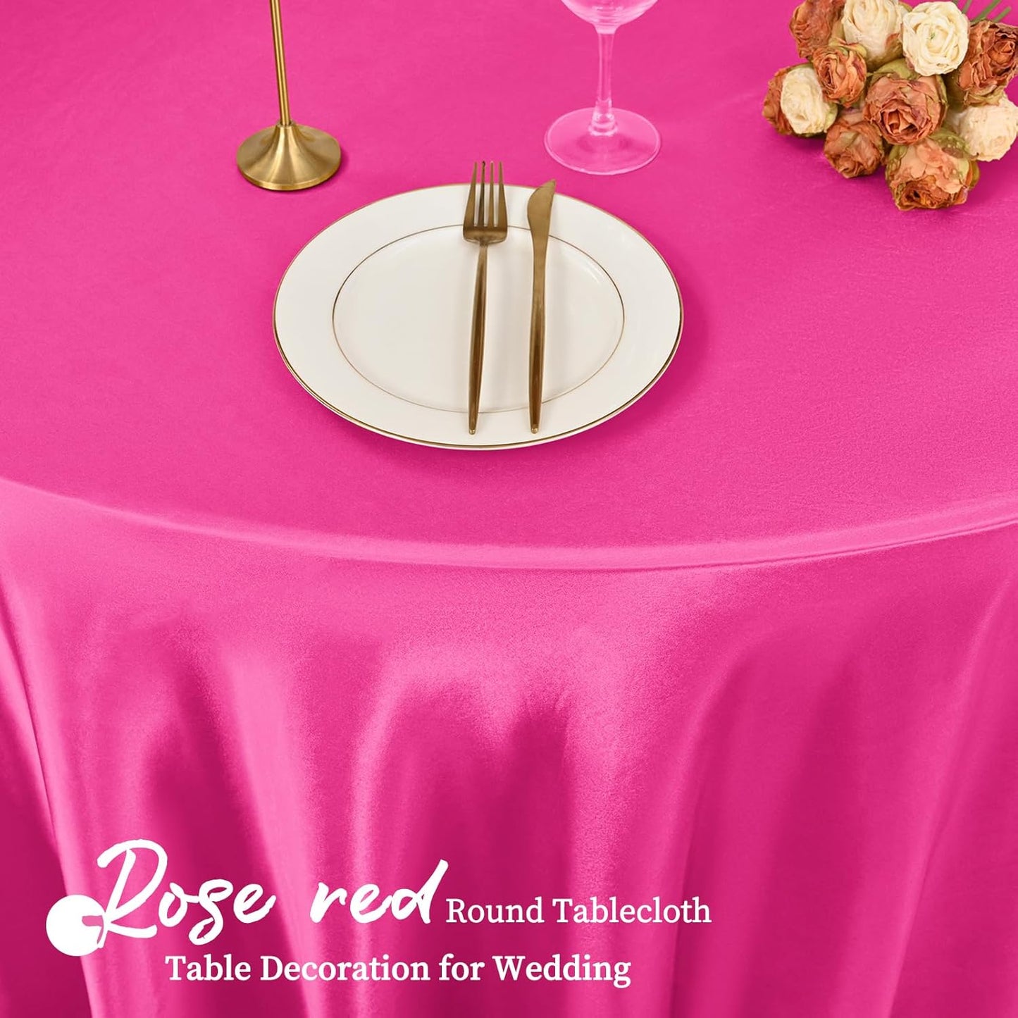 fani 6 Pack 120 Inch Hot Pink Satin Tablecloth - Silky Round Tablecloth Overlay Smooth Fabric Table Cover, Bright Table Decoration for Wedding Party Banquet Events Restaurant Kitchen Dining