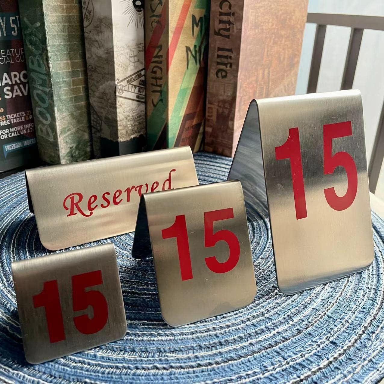 10 Pcs Metal Place Cards Stackable Tent Style Table Numbers,Place Card Holders for Celebration Wedding Party Restaurants Cafes Bars Gatherings meeting Room Board Game Serial (Small 31-40, Red)