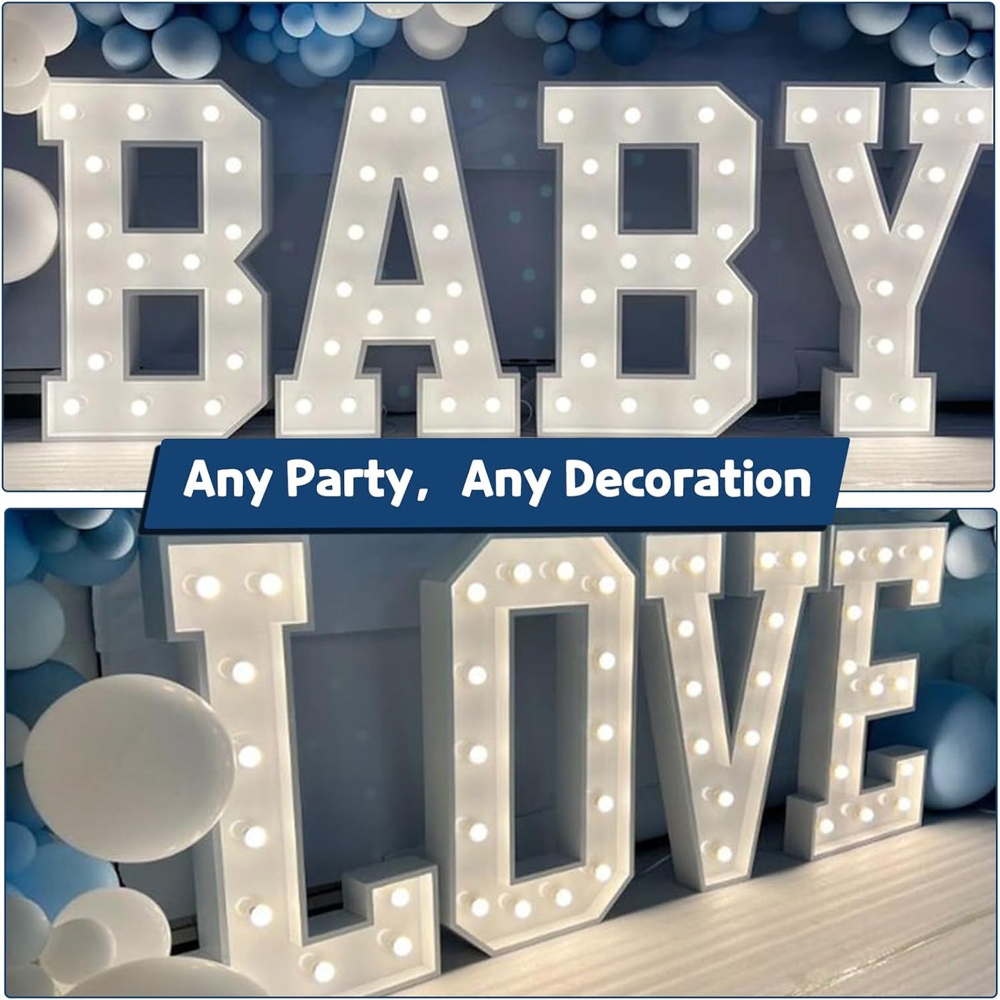 Marquee Letters 3 Feet Tall Large Light Up Letters Baby Shower Decorations Wedding Engagement Happy birthday White Party Decorations Big Cardboard Backdrop B
