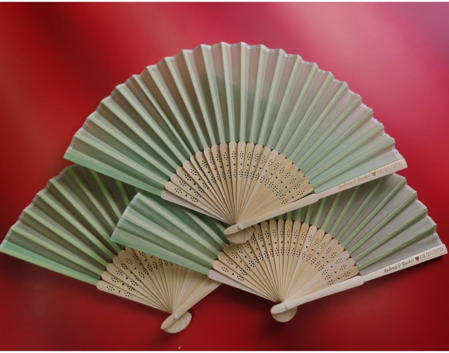 Personalized Wedding Fans Handheld Folding Fans (40Pcs) - Custom Engraved Green Silk Fans for Bridal Shower Favor/Baby Shower Favor, Birthdays Party Gifts/Gifts for Party Guests