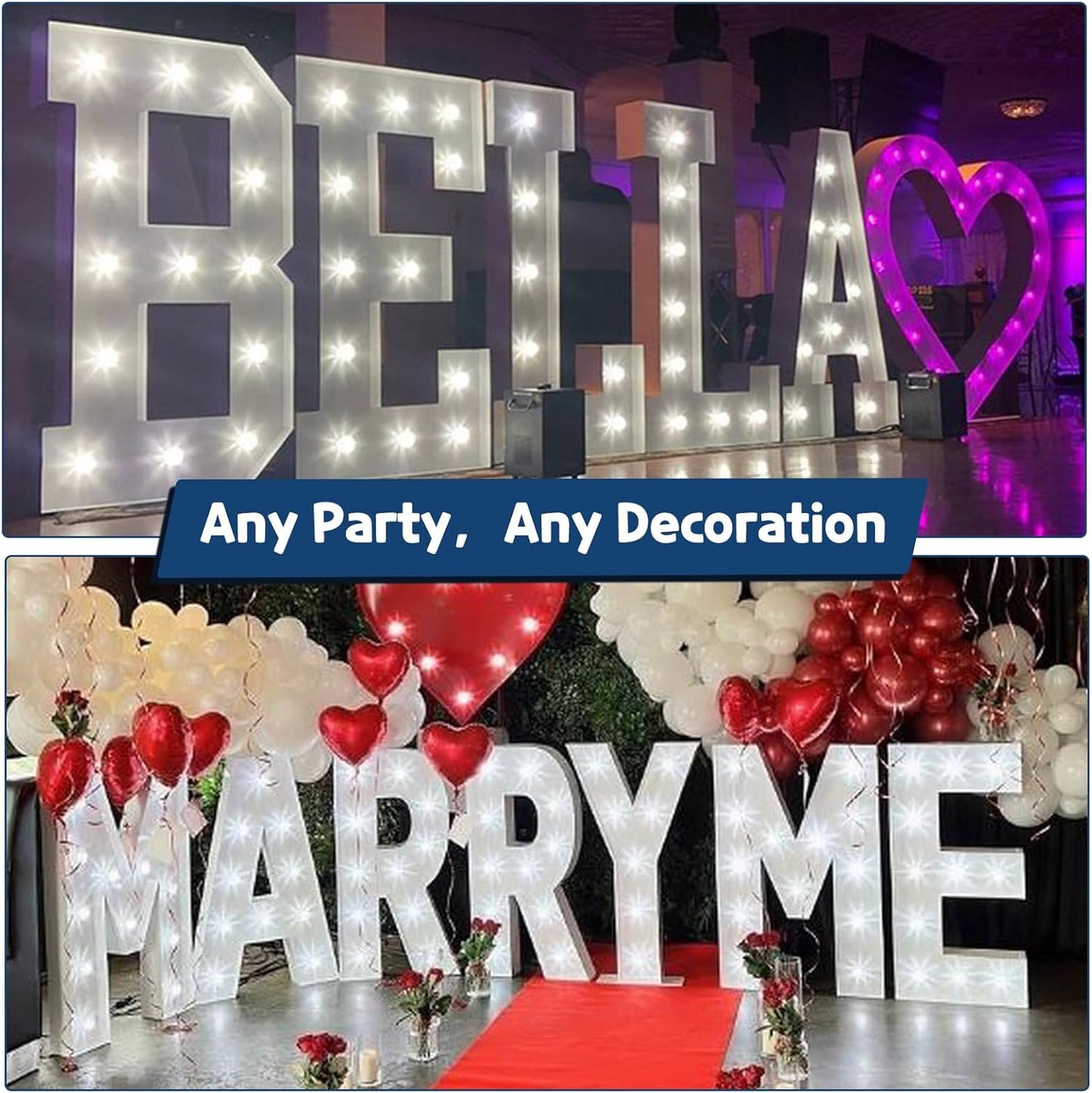 Marquee Letters 3 Feet Tall Large Light Up Letters Baby Shower Decorations Wedding Engagement Proposal White Party Decorations Marry Me Sign Big Cardboard Backdrop W