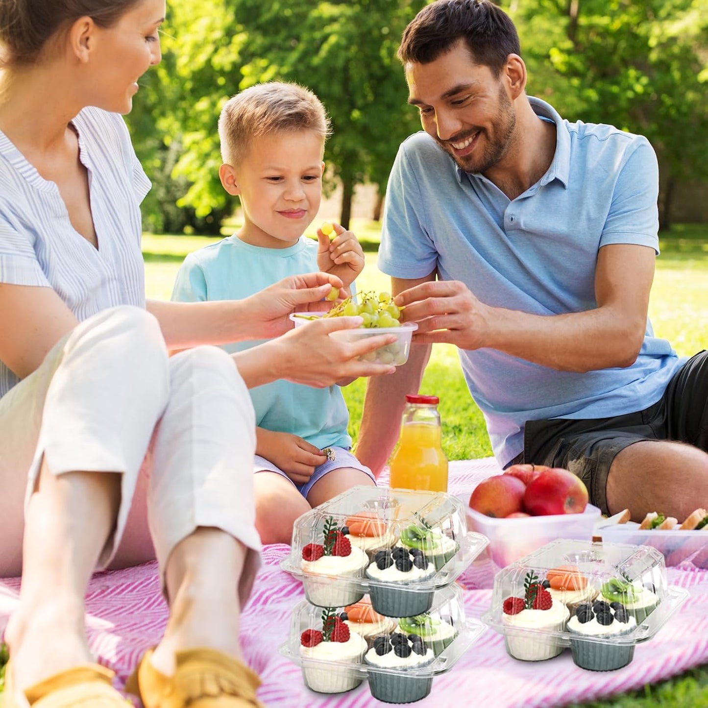 80 Pack Plastic Cupcake Containers 4-Compartment Clear Boxes Disposable Cupcake Tray Holders 4 Cavity Cupcakes Carriers with Deep Dome for Muffin Packaging