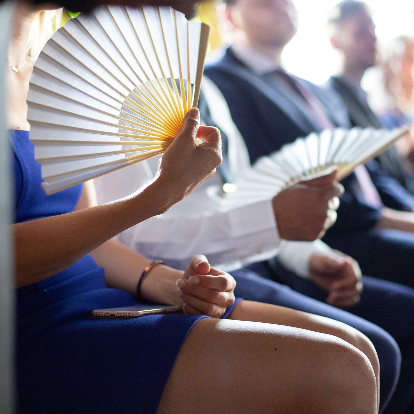 Aneco 18 Pieces White Handheld Cloth and Bamboo Folding Fans for Wedding Decoration, Church Gifts, Party Favors, DIY Decoration