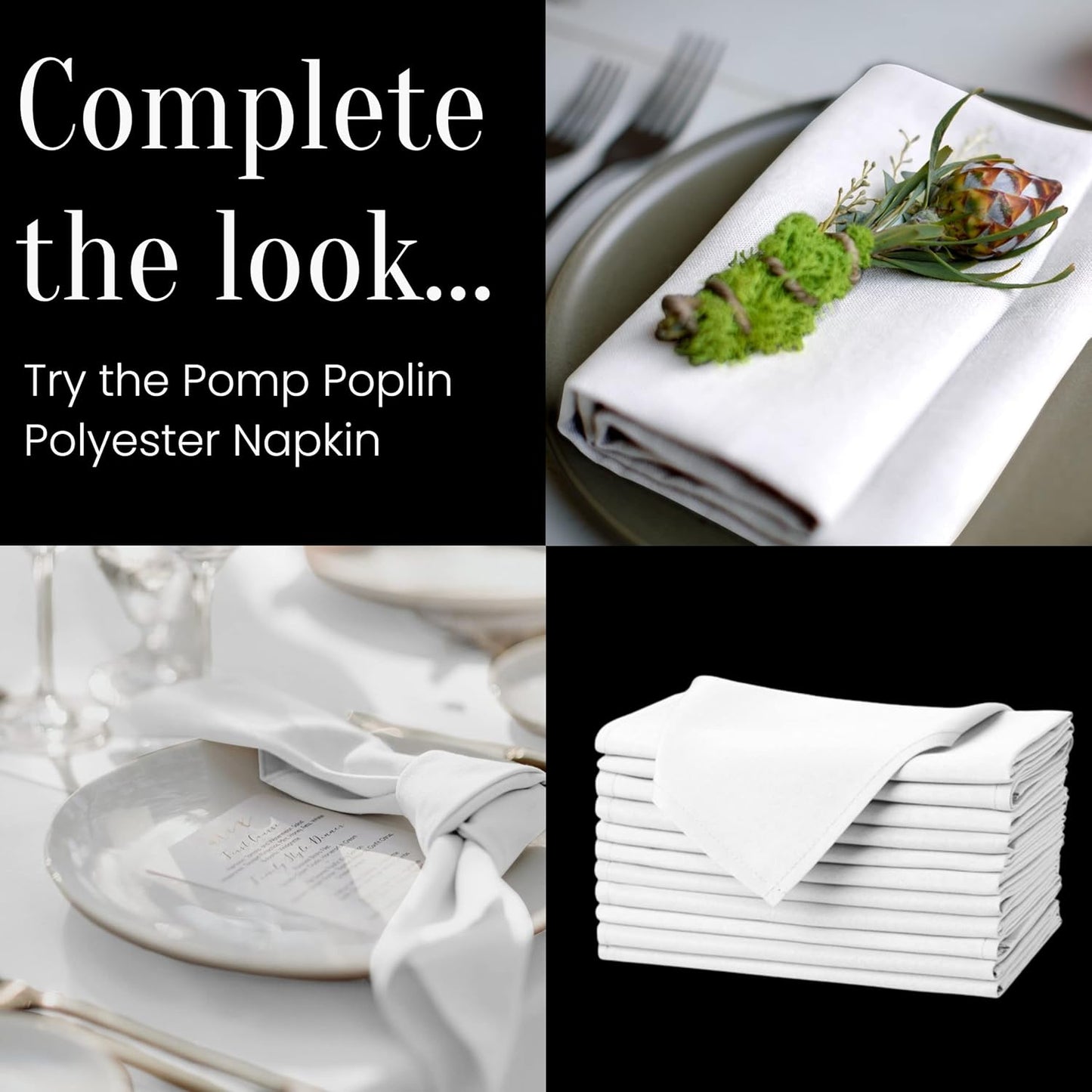 Pomp Pure White 60" x 102" Poplin Polyester Tablecloth (2 Pack) | Wrinkle + Stain Resistant Easy Care Premium Fabric | Fits 6FT Rectangle Table