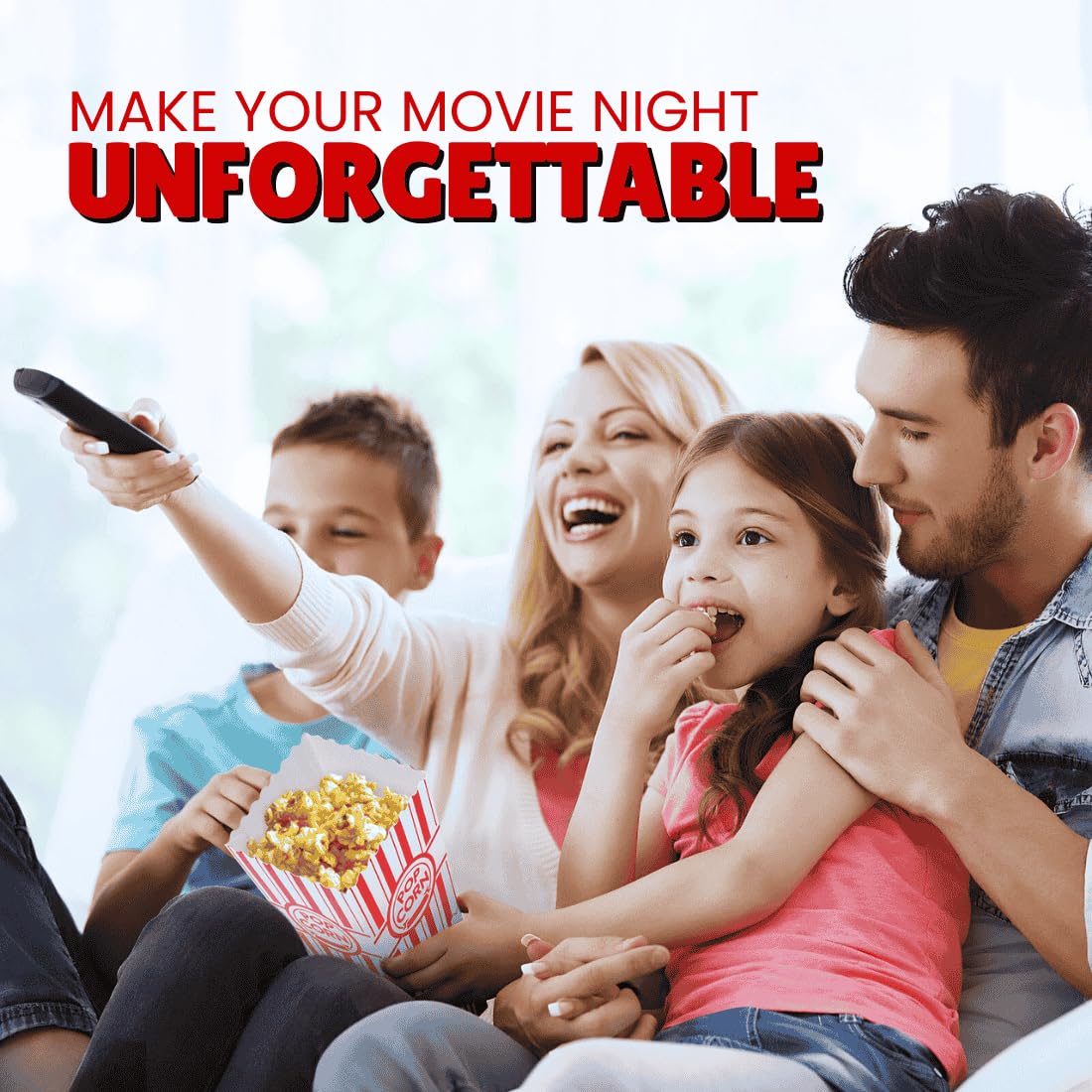 ZEEGO0 50-Pack Popcorn Boxes Bulk, Sturdy and Durable Popcorn Bucket, Large Capacity Containers, Bowl & Cups, Convenient Movie Night Supplies, Perfect for Families, Parties, Carnivals