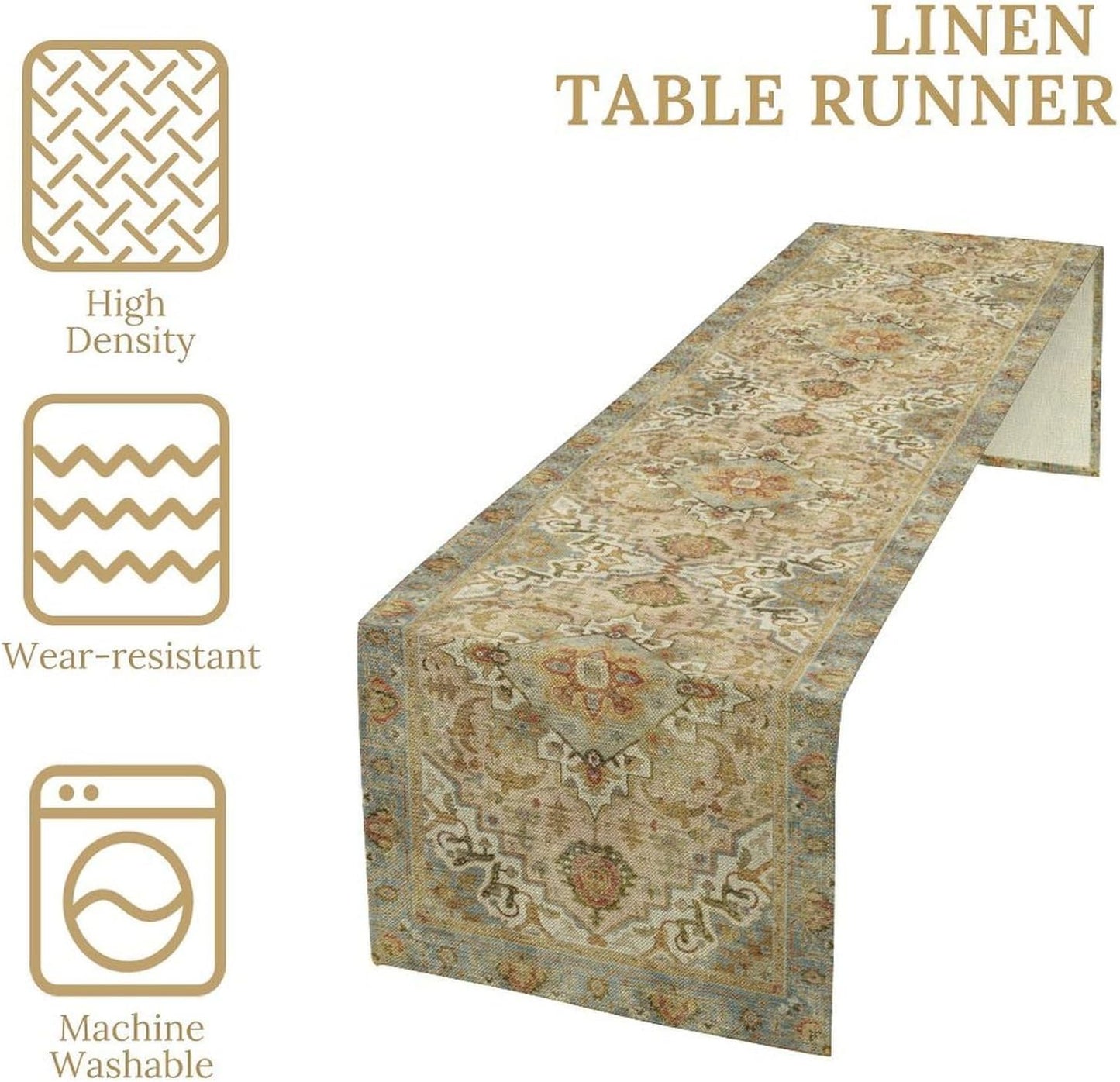 Vintage Boho Floral Table Runner, Rustic Old Farmhouse Yellow Retro Flower Pattern for Home Kitchen Table Decor Dining Coffee Room Party Decor 13x72in