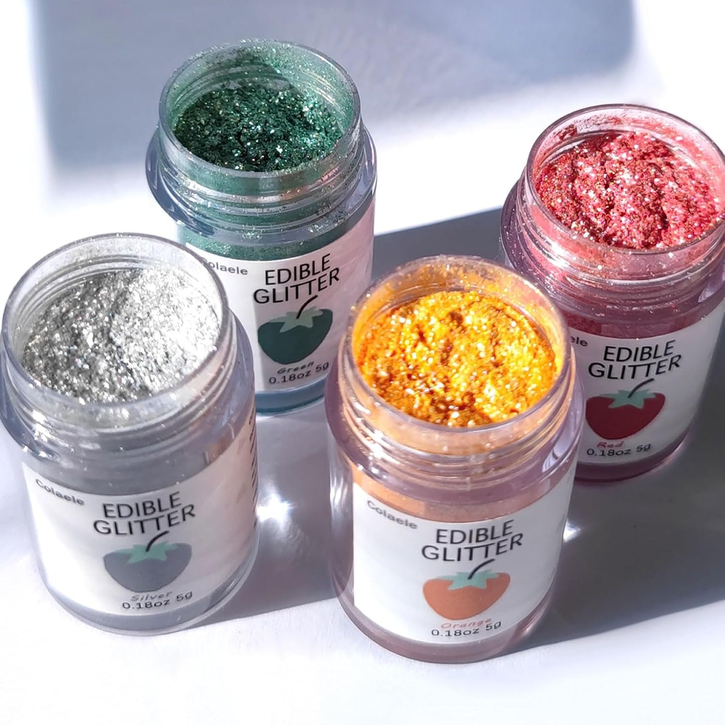 Green Edible Glitter Glimmer Powder for Cakes Drinks - Colaele 5 grams Food Grade Luster Dust Metallic Food Decorating Sprinkle Disco Brew Dust for Cake Decorations Wine Beverage Candy Dessert, Vegan