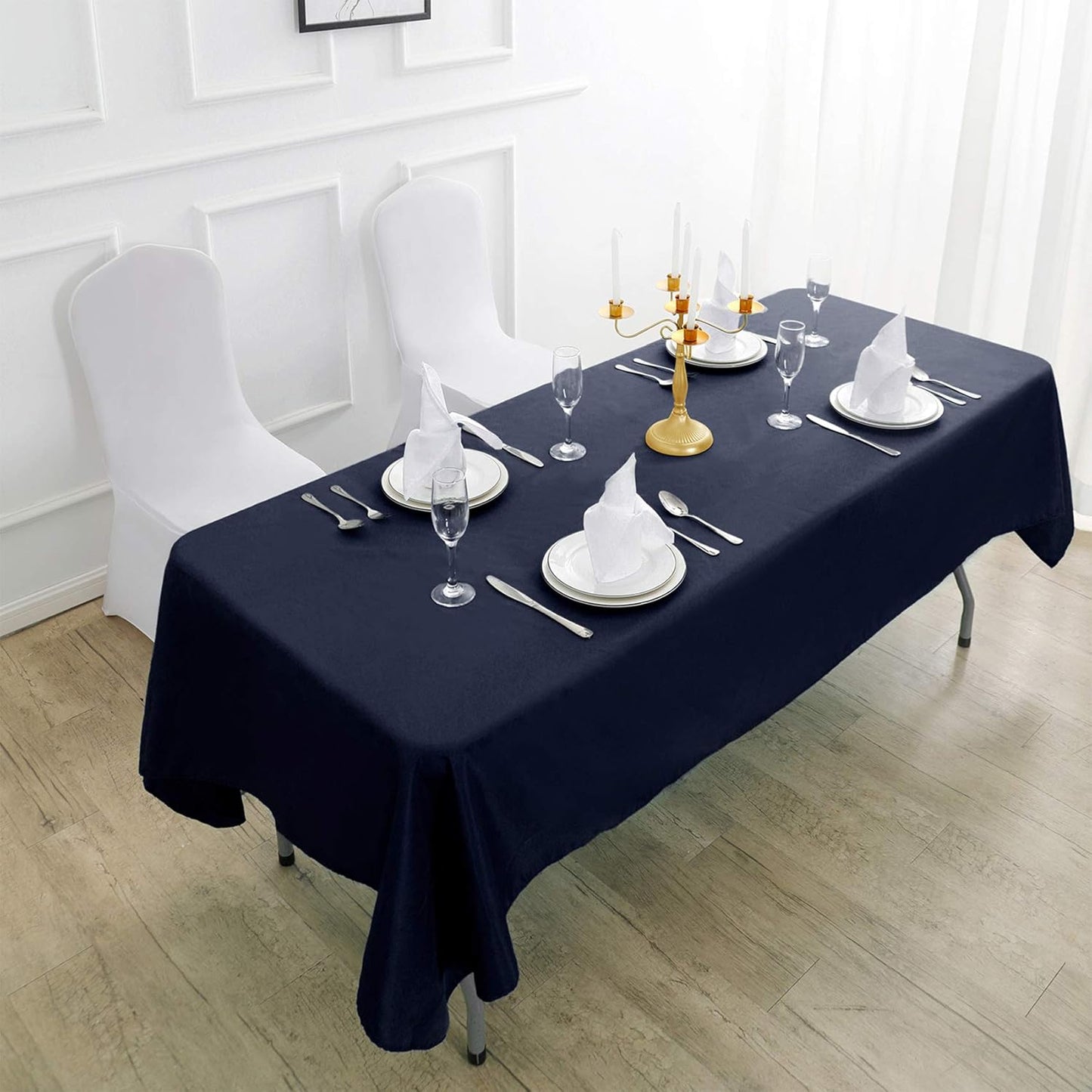 Rectangle Tablecloth 90x132 inch Washable Polyester Fabric Table Cloth for Wedding Party Dining Banquet Decoration(90x132, Navy)