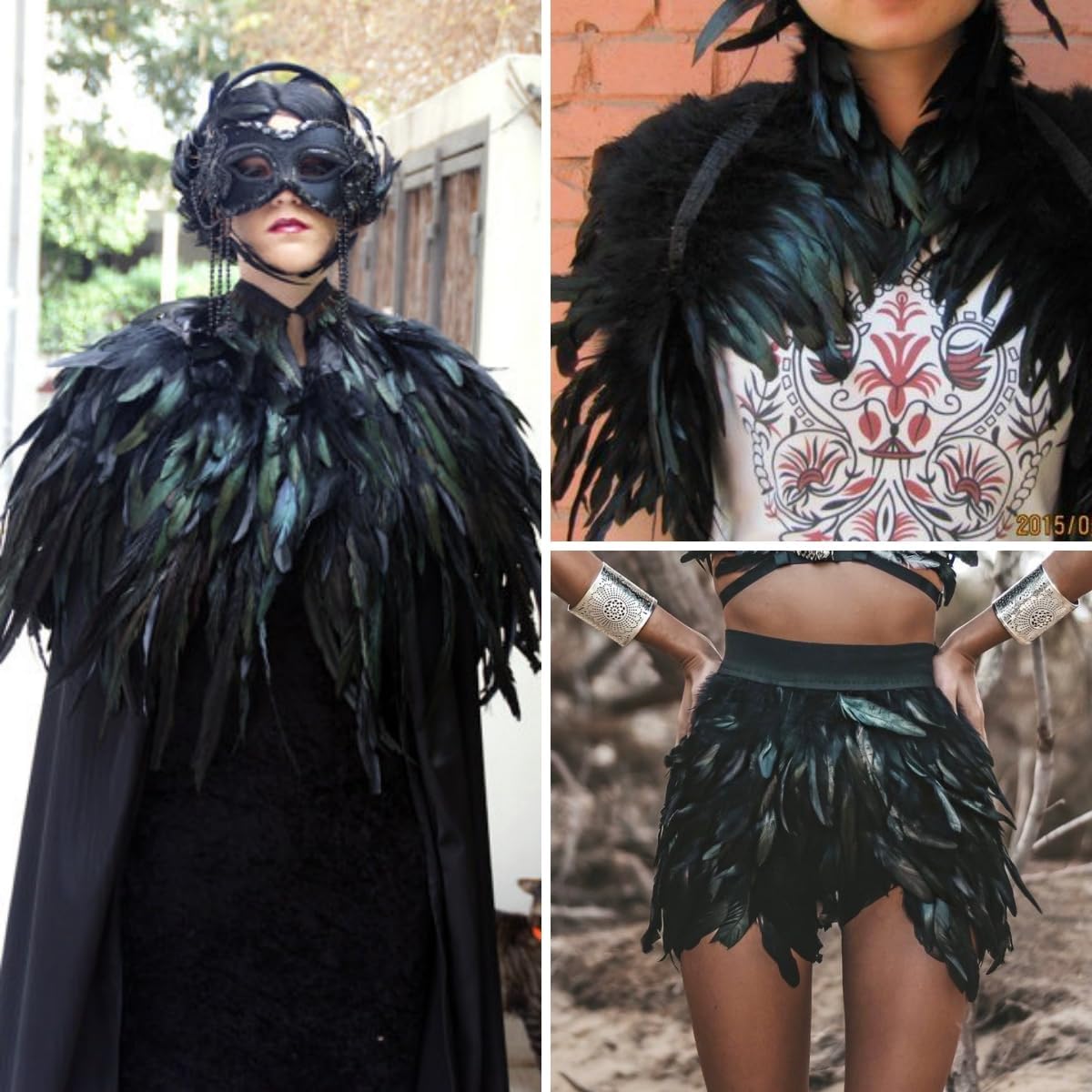 Holmgren Natural Rooster Feather Trim - 2 Yards 5-7inch Rooster Feathers Fringe Trim for Feather Shawl Cape, Gloves, Dress Costume and Home Party Decoration (Natural)
