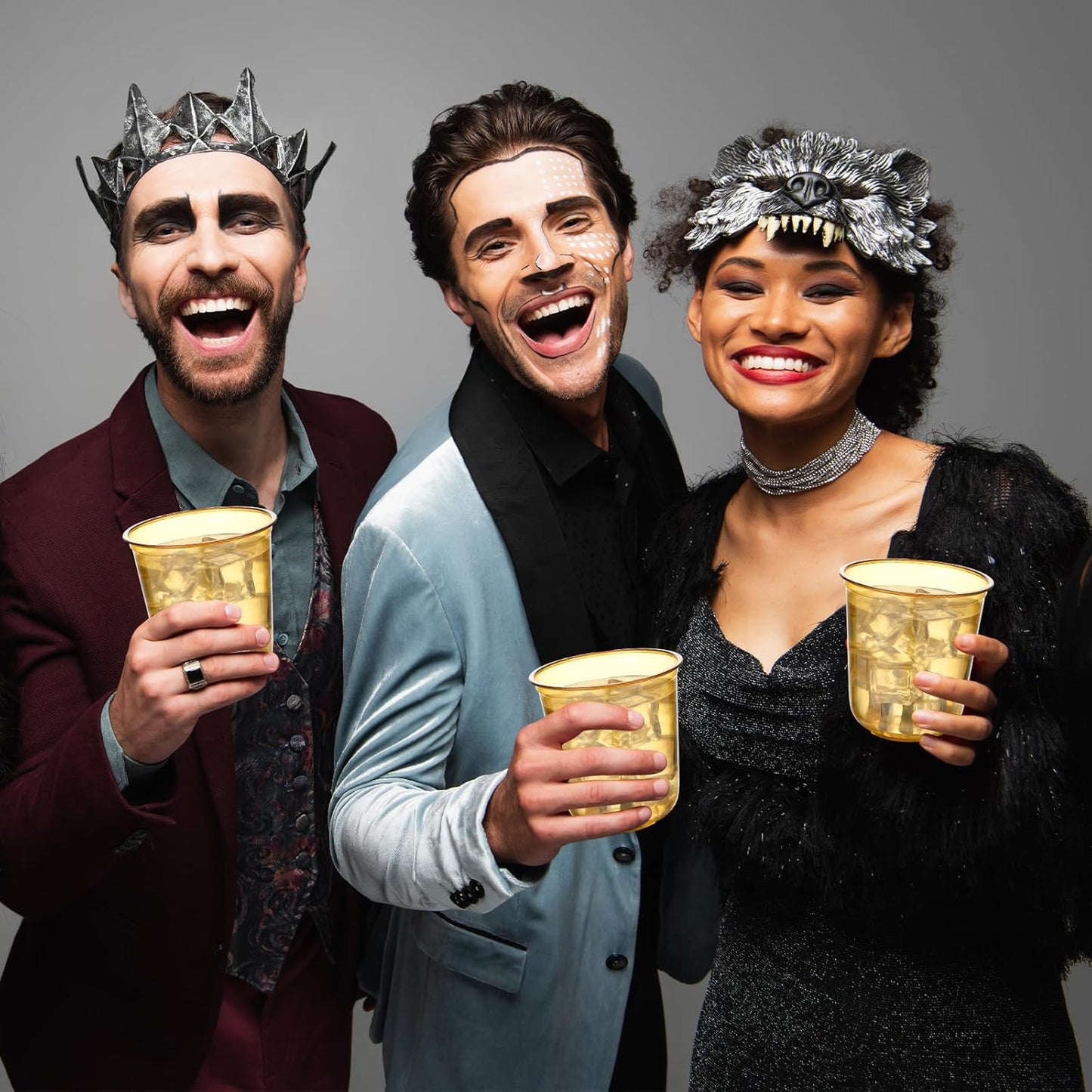 50pcs Disposable Stemless Glasses 12oz Crystal Plastic Wine Glasses Clear Classic Pet Cup for Meeting Weddings Birthdays Cocktail Christmas Party Supplies (Gold)