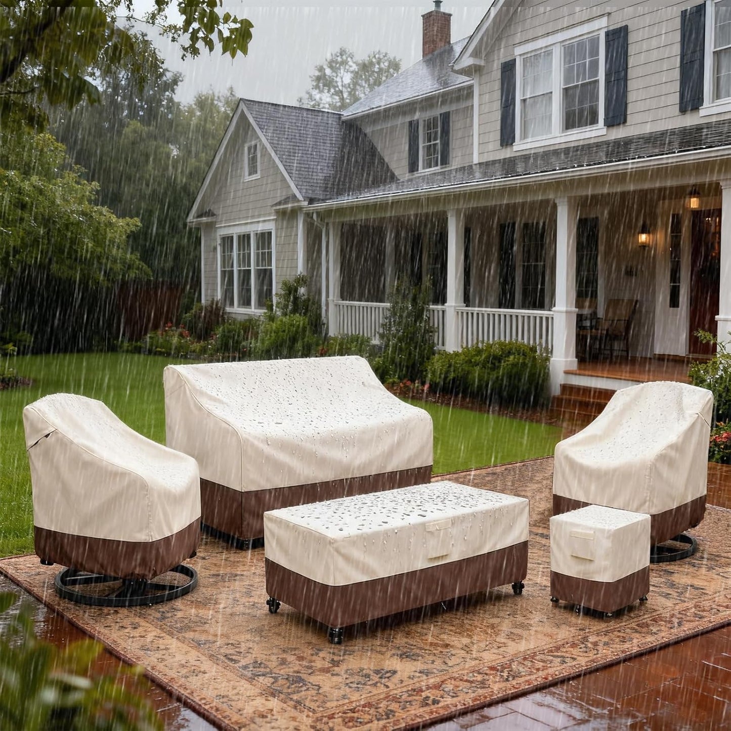 Okcool Heavy Duty Patio Sofa Cover, 100% Waterproof 3-Seater Outdoor Sofa Cover Fits up to 79W x 38D x 35H Inches, Lawn Patio Furniture Covers,Beige & Brown