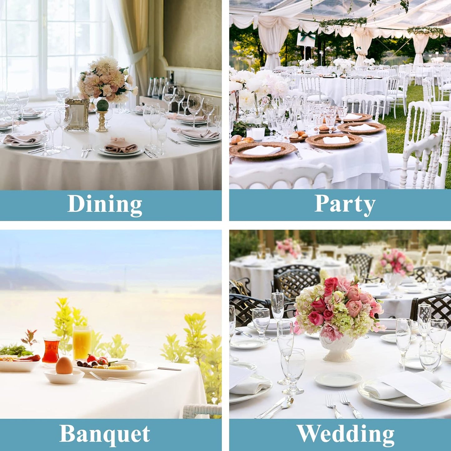VidaFete 6 Pack 90inch Round Tablecloth Polyester Table Cloth,Stain Resistant and Wrinkle Polyester Dining Table Cover for Kitchen Dinning Party Wedding Rectangular Tabletop Buffet Decoration(White)