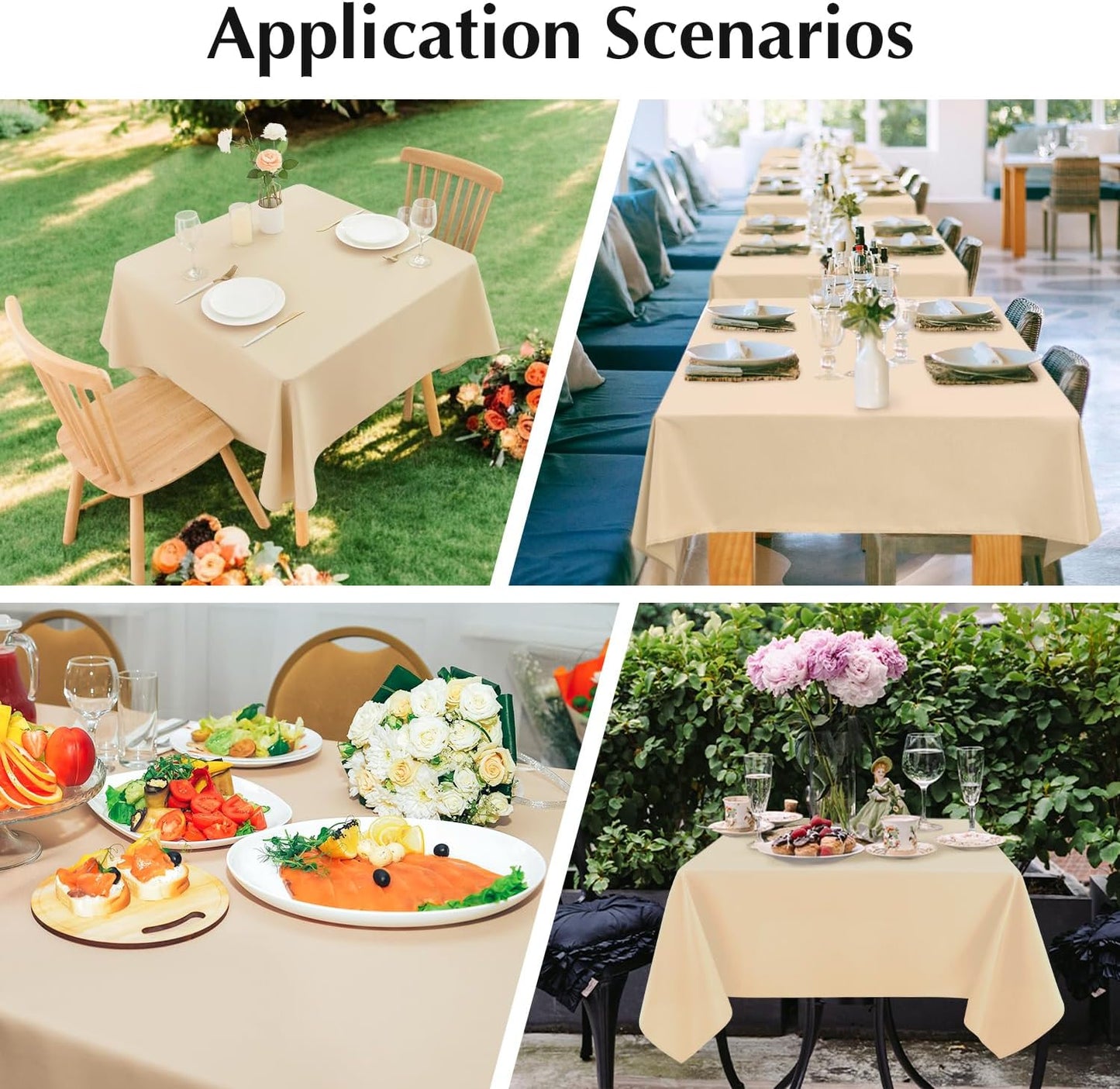 2 Pack Square Table Cloth 70X70 Inch Beige Washable Fabric Tablecloth Polyester Solid Dining Table Cover for Birthday Party Dinner Holiday Outdoor Indoor