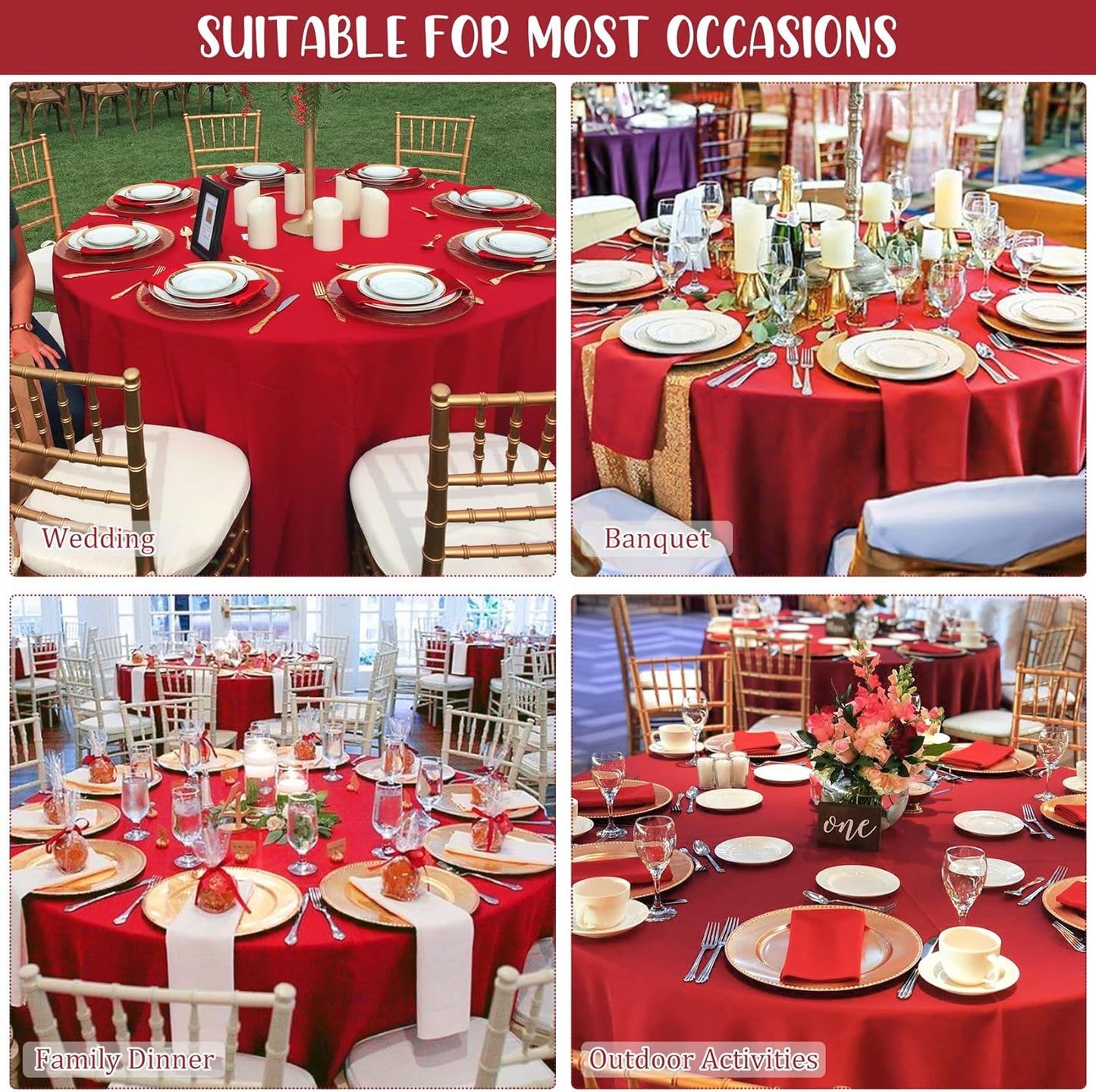 8 Pack Premium Round Tablecloth - 108 Inch Red Table Covers - Bulk Washable Polyester Fabric - Wedding Party Reception Banquet Buffet Restaurant