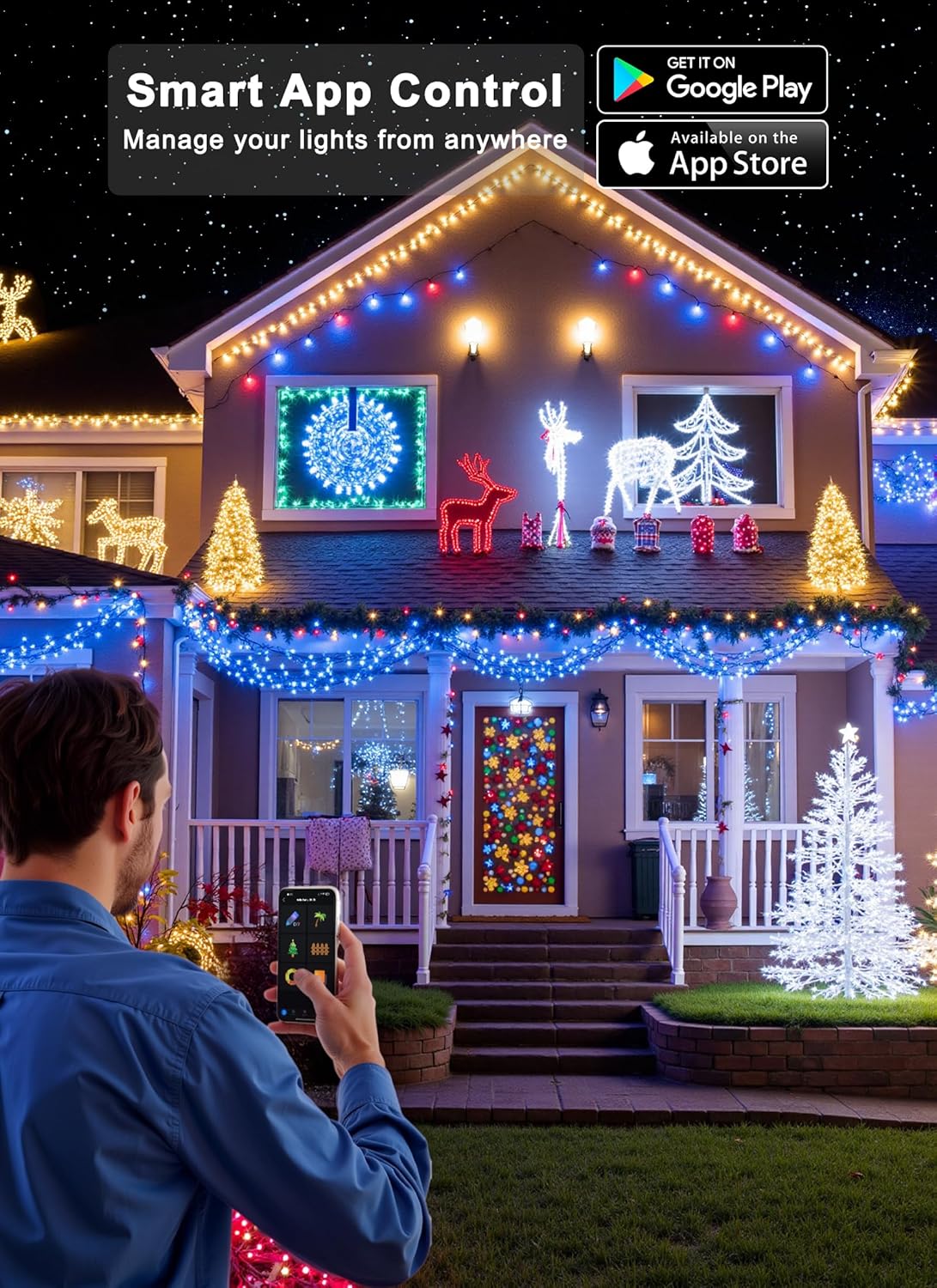 Minetom LED Color Changing Smart RGB Christmas Tree Lights, 165ft 500LED String Lights, 16 Milion Adjustable Colors Fairy Lights with Remote & Timer & Memory Function for Xmas Tree Holiday Party