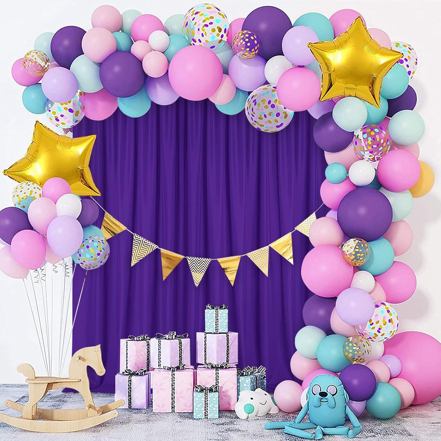 DWCN 10x10 FT Backdrop Curtains for Parties, Photography Backdrop Drapes with Rod Pockets for Wedding Decorations Stage Birthday Family Gatherings, 2 Panels 5ft x 10ft, Purple