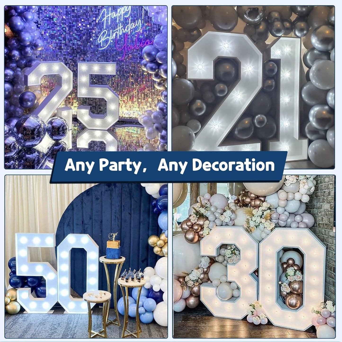Marquee Numbers 4 Feet Tall Big Light Up Numbers 9th 19th 90th Happy Birthday Decorations Girl Boy White Anniversary Party Decor Large Cardboard Prop Backdrop Sign 9