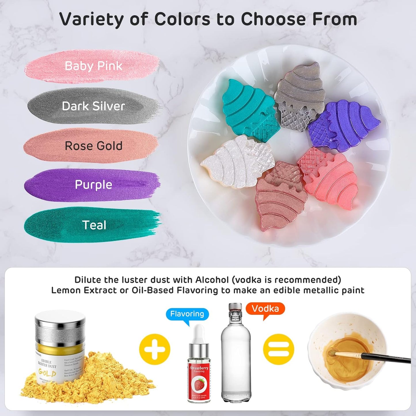 Nomeca Edible Luster Dust, 8 Grams Food Grade Shimmer Gold Cake Dust Metallic Food Coloring Powder for Cake Decorating, Baking, Fondant, Gumpaste, Chocolate, Candy, Drinks, Cookies - Purple