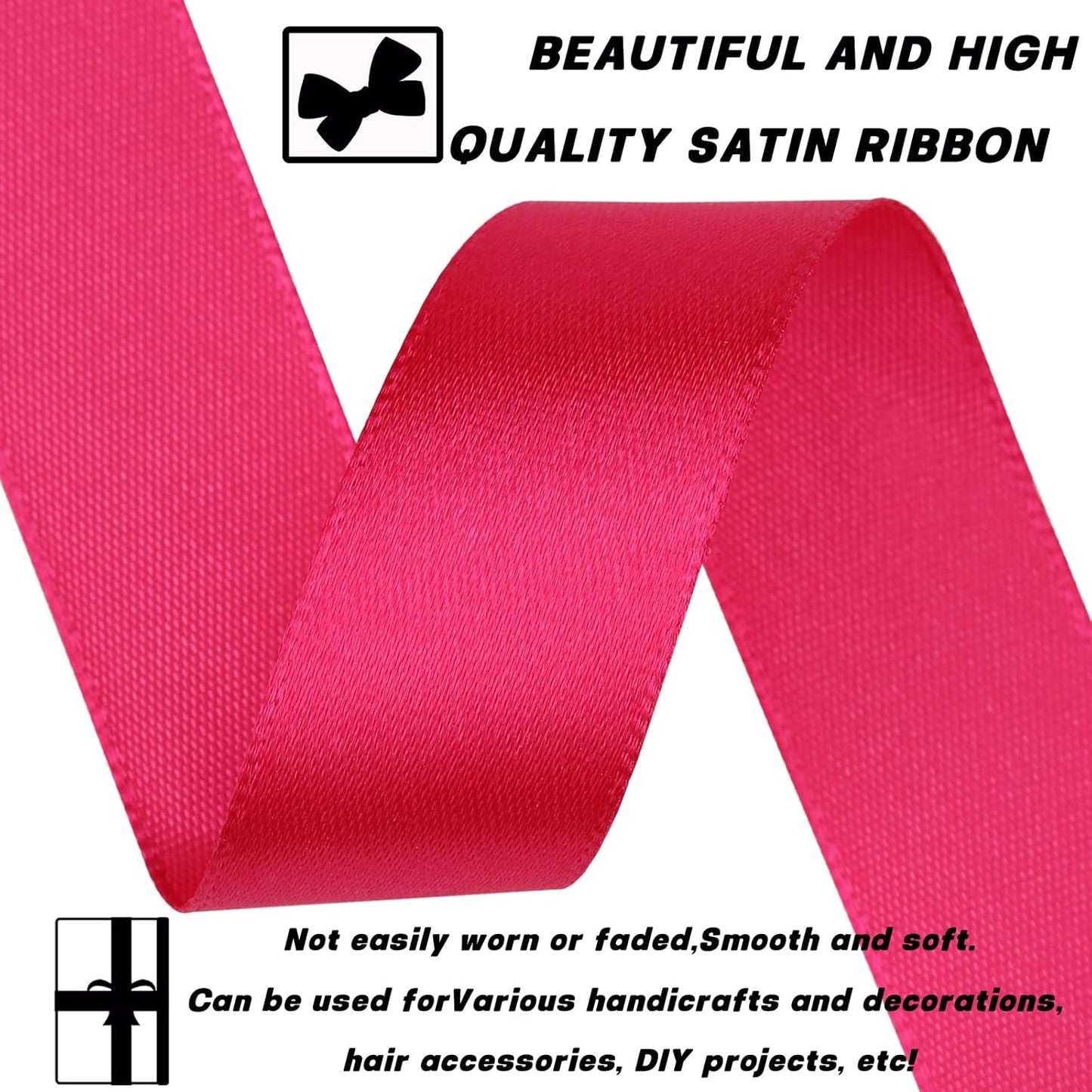 Hot Pink Satin Craft Ribbon - 7/8 Inch, 60 Yards - Single Face Polyester for Handmade Roses, Gift Wrapping, Wedding & Party Decoration