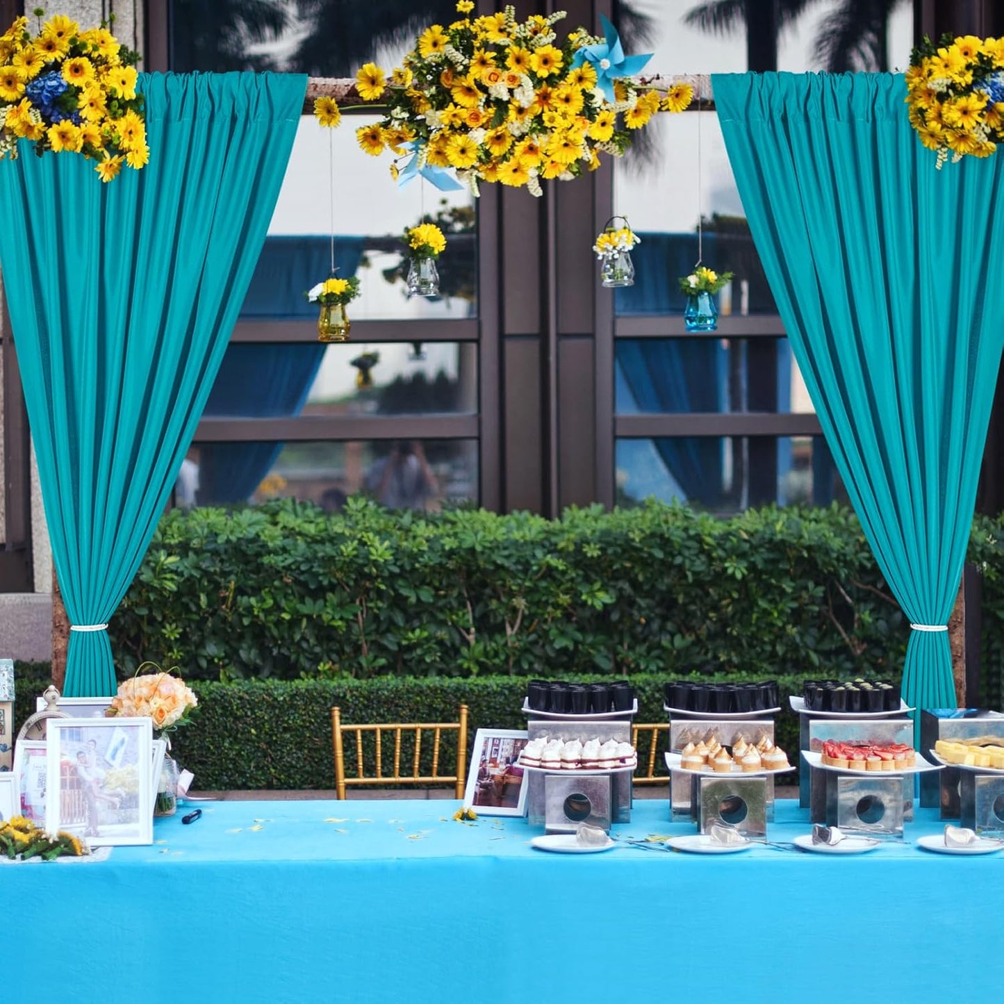 DWCN 10x7 FT Backdrop Curtains for Parties, Photography Backdrop Drapes with Rod Pockets for Wedding Decorations Stage Birthday Family Gatherings, 2 Panels 5ft x 7ft, Turquoise