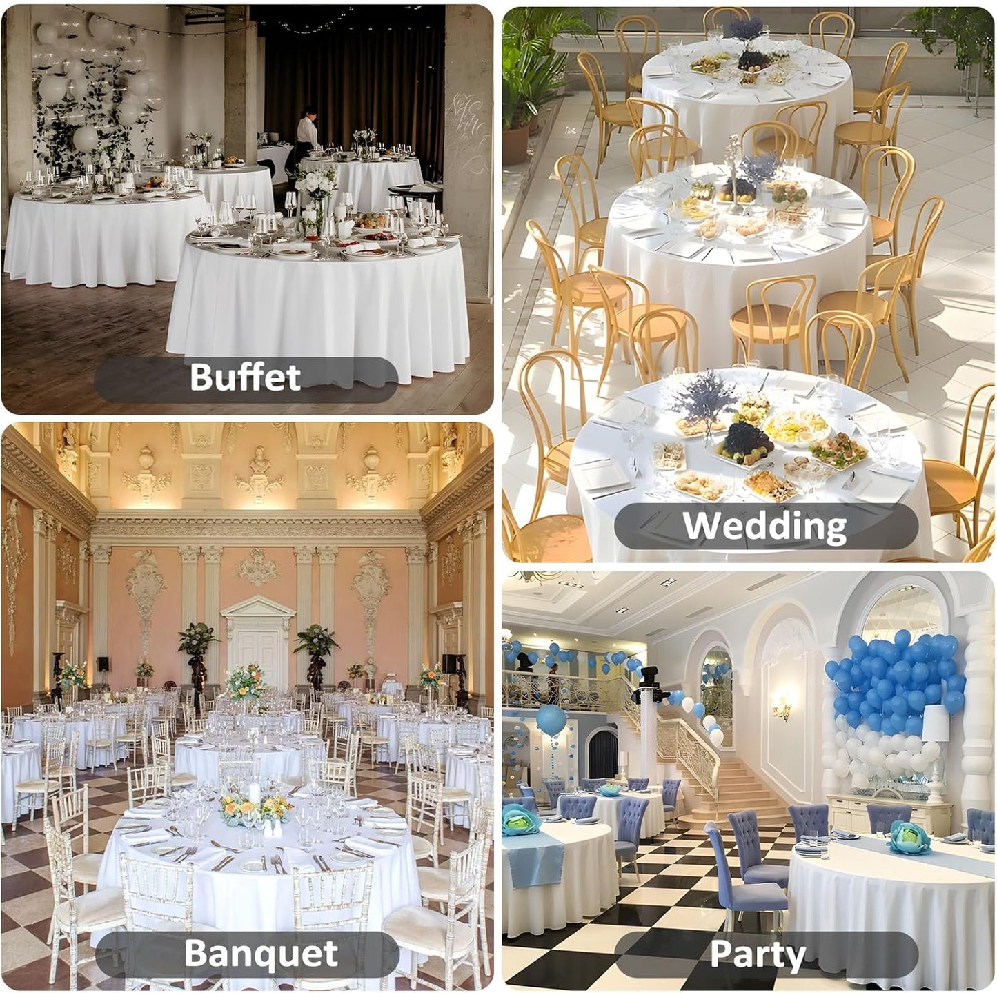 12 Pack White Round Tablecloth 90 Inch White Table Cloth Stain and Wrinkle Resistant Round White Tablecloths Reusable and Washable Polyester Fabric Table Covers for Buffet Wedding Party and Banquet