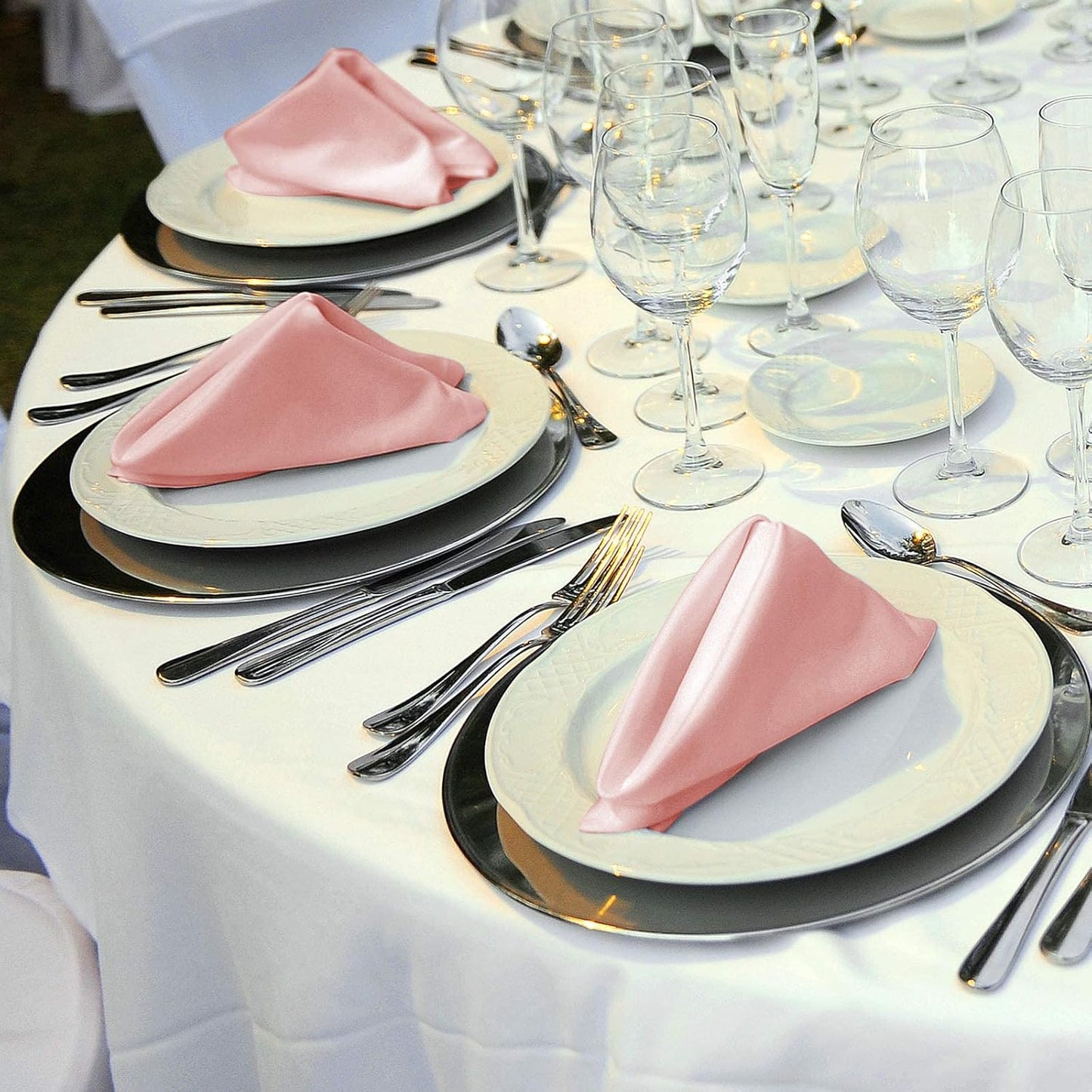 ANECO 12 Pieces Satin Napkins Soft Dinner Napkins Square Table Napkins 17 x 17 Inches for Restaurant Weddings Party Dinner Decoration (Rose Gold)