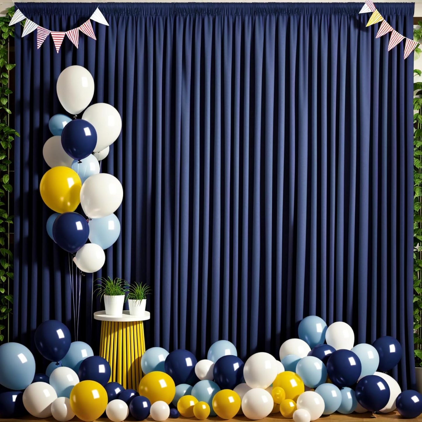 30 ft x 8 ft Navy Blue Backdrop Curtain Panels, 6 Panels 5 ft x 8 ft Wrinkle Free Polyester Photography Backdrop Drapes, Wedding Party Home Decoration Supplies