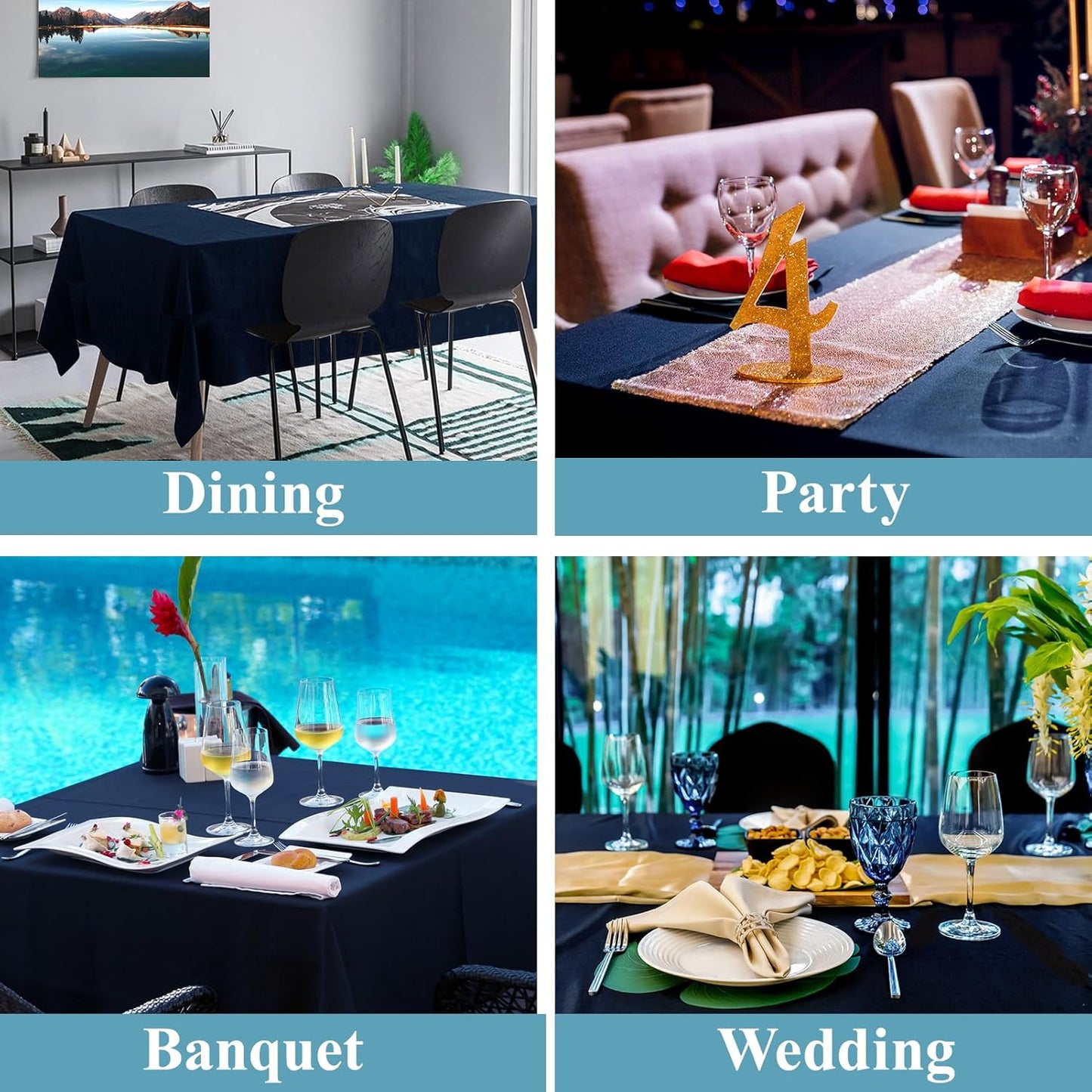 VidaFete Tablecloth 10 Pack 90 * 132inch Rectangle Table Cloth Polyester, Stain Wrinkle Resistant Rectangular Polyester Table Cover for Kitchen Dinning Party Wedding Buffet Decoration(Navy Blue)