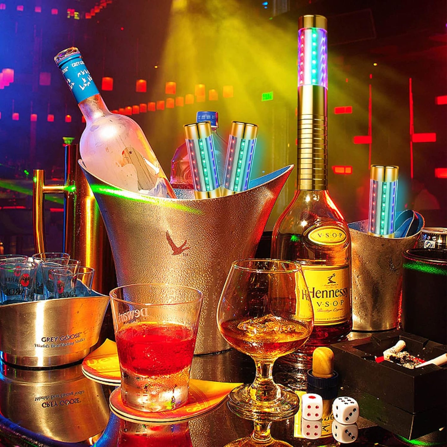 4 Pieces Strobe Baton Bottle Service Sparklers Metallic Bottle Service Lights Handheld Light for Nightclubs Weddings Parties Activities Supplies