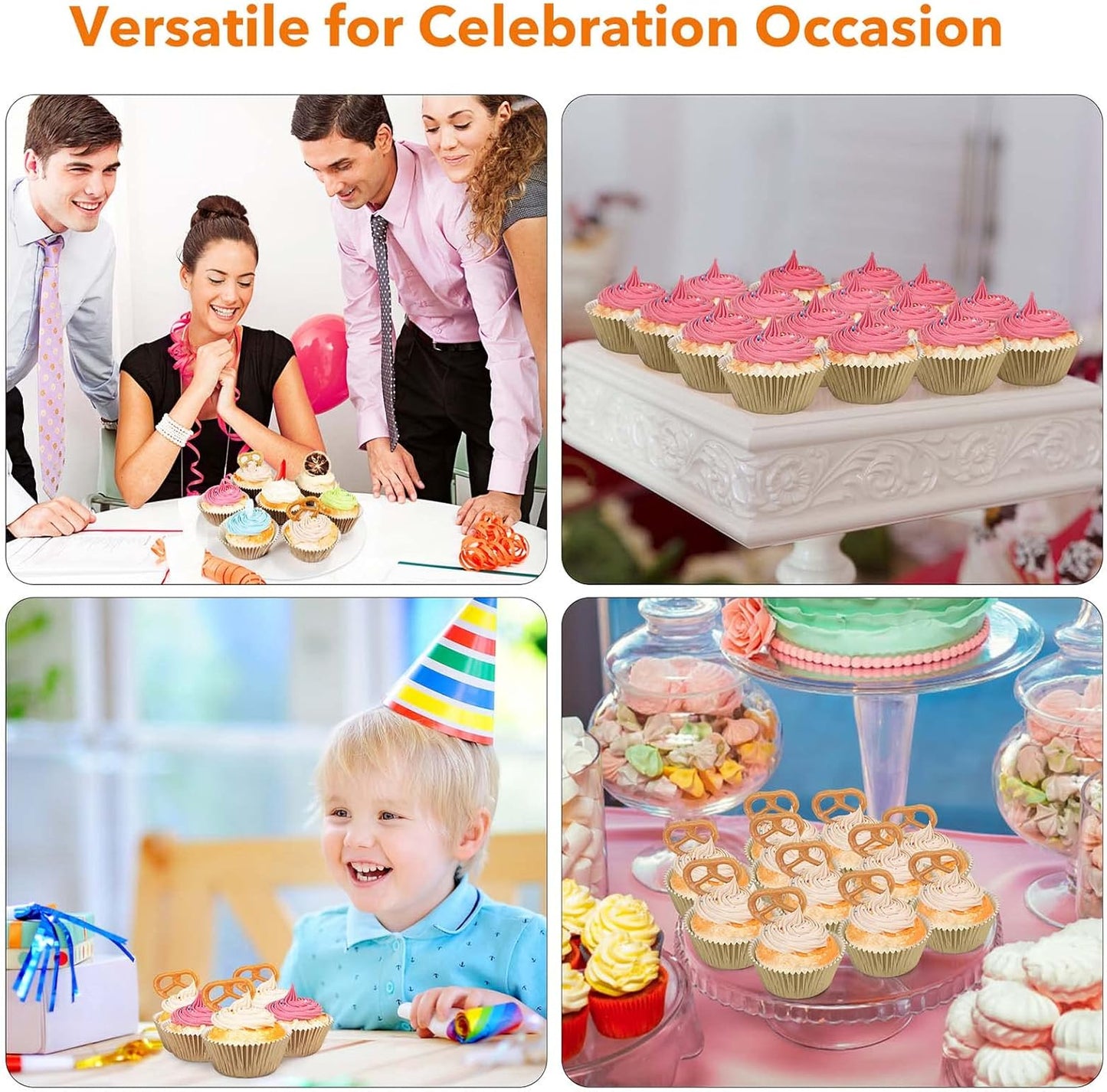 Gifbera Natural Metallic Foil Cupcake Liners - Standard Size Baking Cups Muffin Liners Paper for Celebration, 200-Count