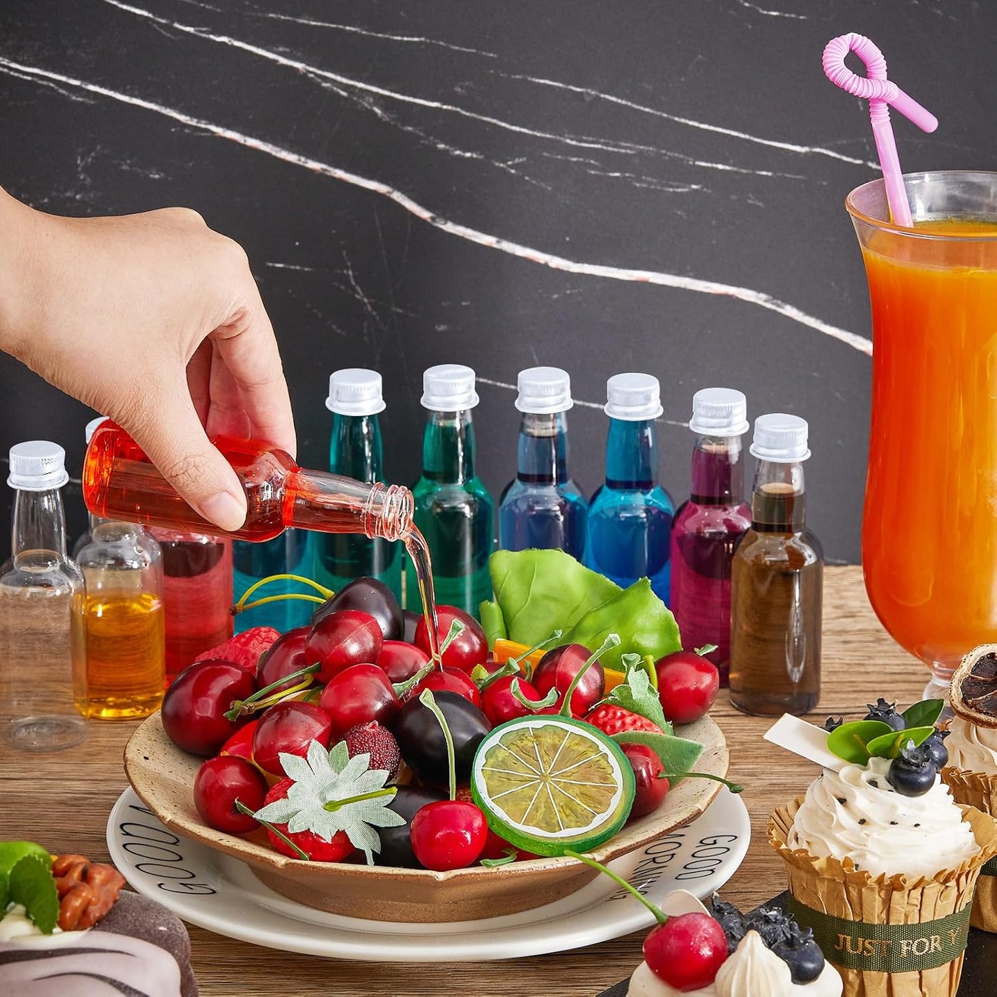 Tessco 100 Pcs Mini Liquor Bottles Plastic Mini Salad Dressing Bottle Christmas Small Shooter Alcohol Holders with Cap Wine Hot Sauce(1.7 Oz,White)