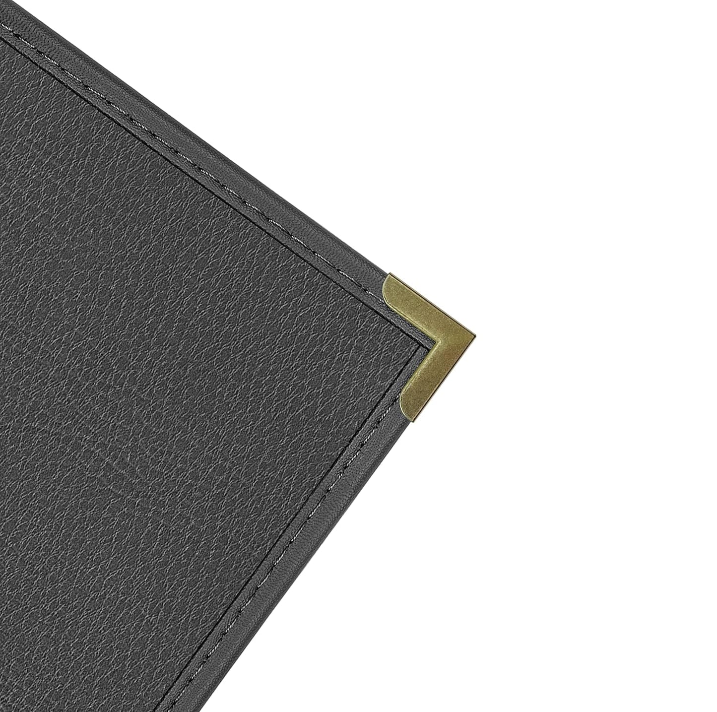 Goodsmart Pajco Style Restaurant Menu Covers – Pack of 10, Side-Loading Menu Holders, Single Stitched Edge, Clear Vinyl Menu Sleeves, Leatherette Trim, Gold Corners, Black, 2 View (8.5" x 11")