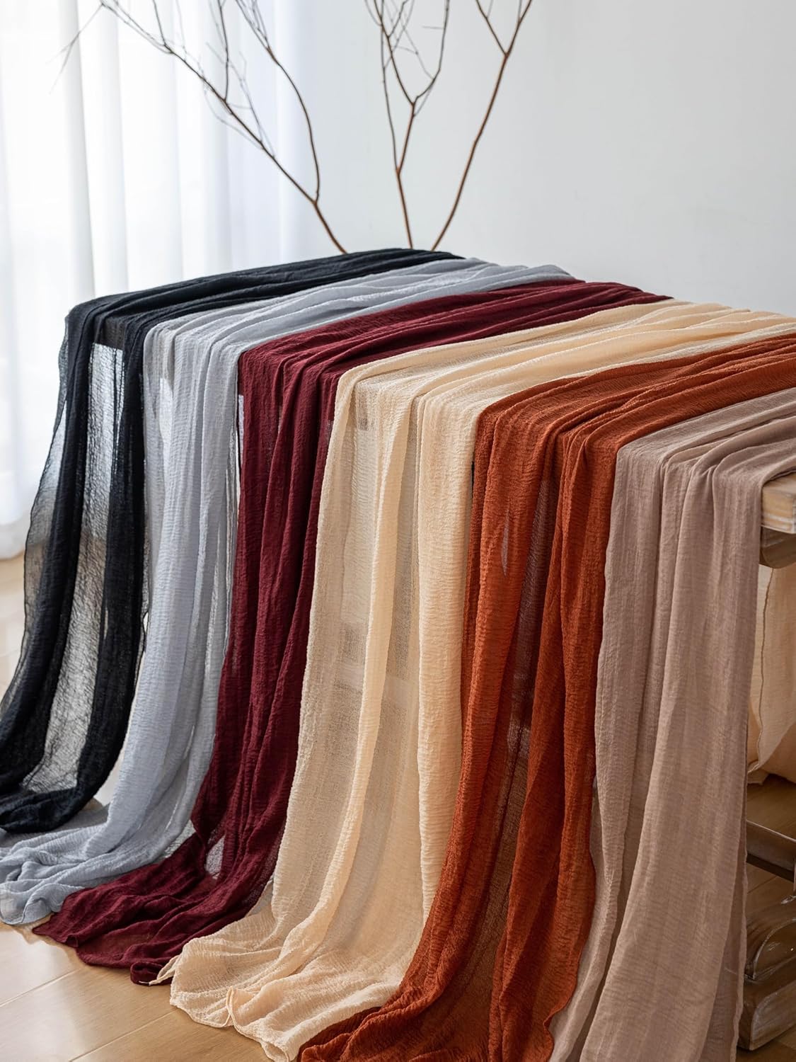 3pcs Dusty Blue Gauze Rustic Cheesecloth Table Runner 120 Inch 10 FT for Wedding Baby Shower Bridal Shower Birthday Engagement Garden Outdoor Party Long Sheer Boho Decorations