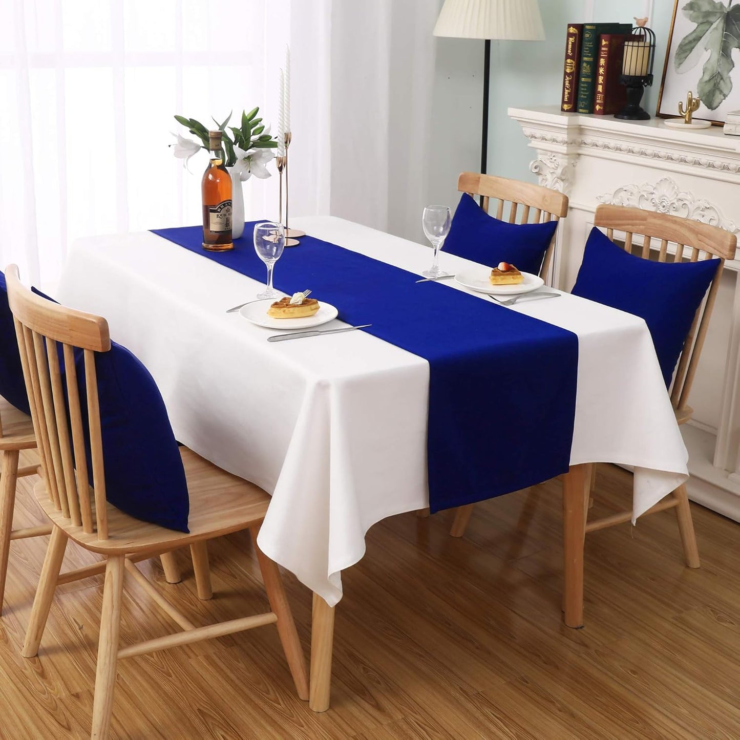 DUALIFE Royal Blue Table Runner 72 Inch Long Coublt Blue Color Handcrafted Decorative Cloth for Wedding Party Birthday Graduations Hotel Restaurant Banquet Catering Services Event 1 Panel