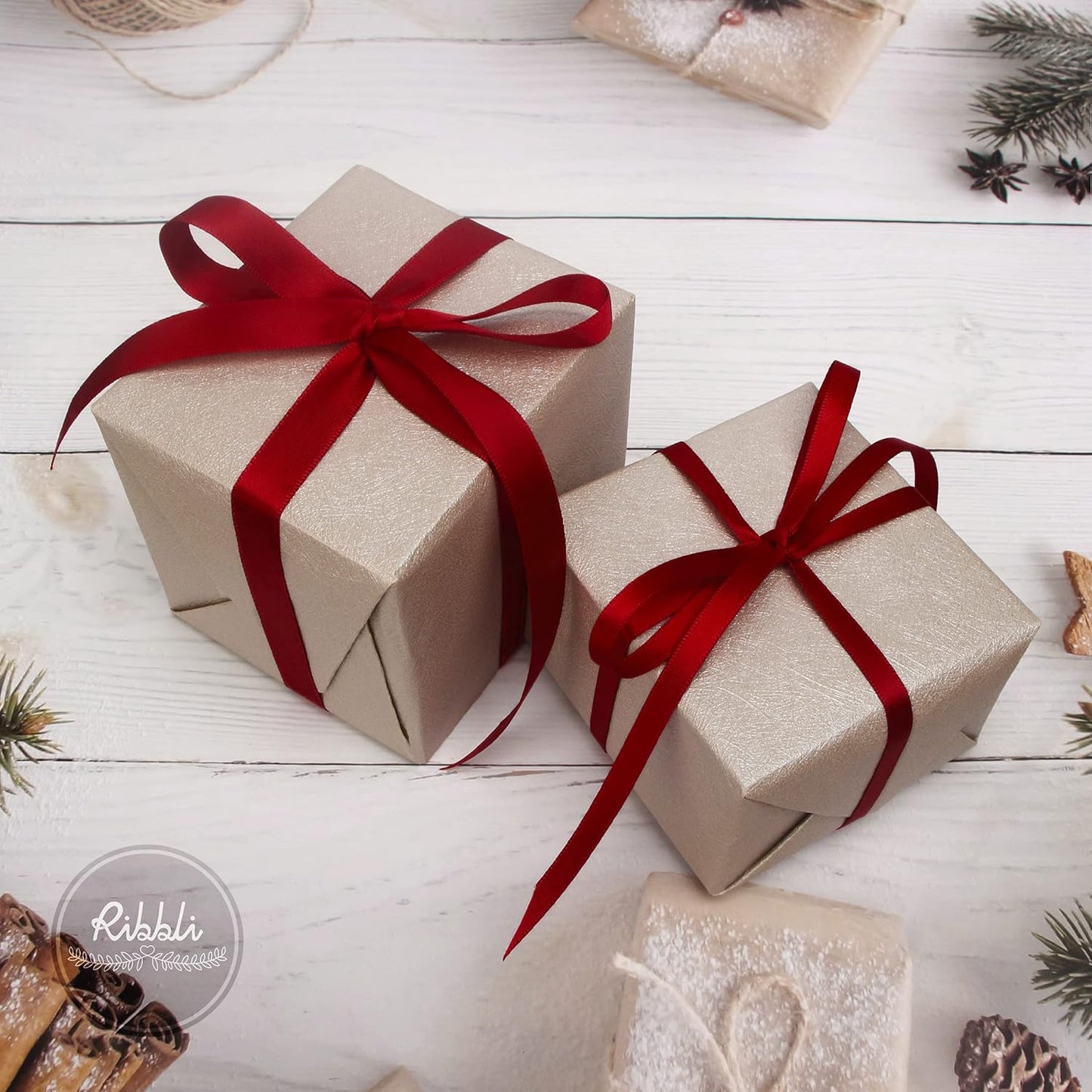 Ribbli Double Faced Scarlet Red Satin Ribbon,1/4” x Continuous 25 Yards,Use for Bows Bouquet,Gift Wrapping,Floral Arrangement