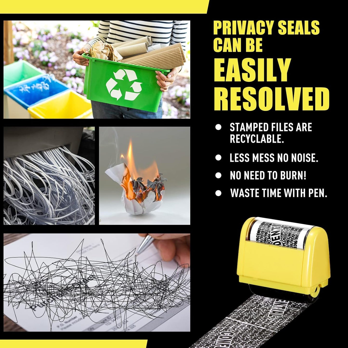 Mimorou 4 Pack Identity Theft Protection Roller Stamps Kit Confidential Privacy Roller Hidden Wide Privacy Stamp 5 Pcs Refills Security Ink for Mail Address Blocker(Red, Yellow, Blue, Green)