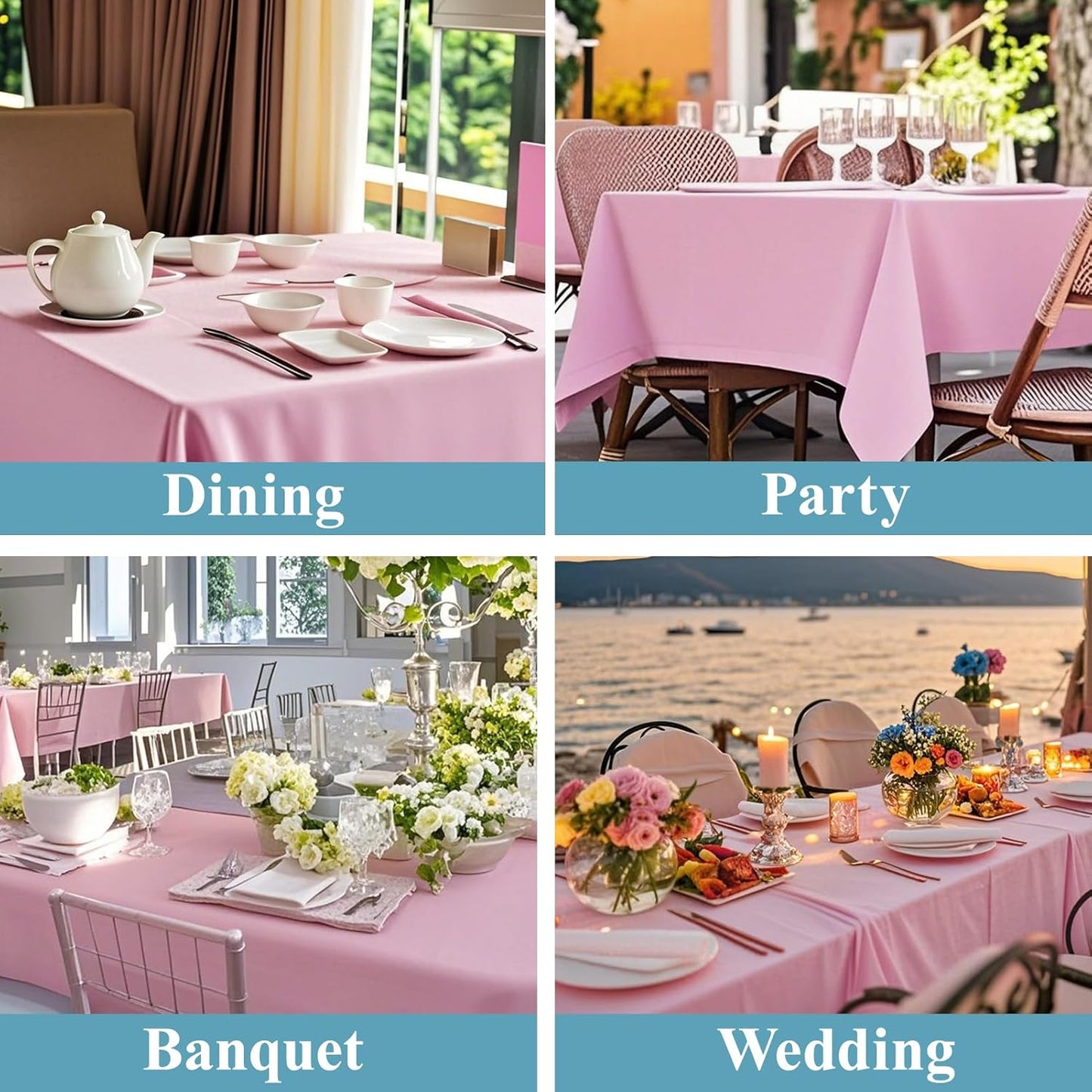 VidaFete Tablecloth 10 Pack 90 * 156inch Rectangle Table Cloth Polyester, Stain Wrinkle Resistant Polyester Dining Table Cover for Kitchen Dinning Party Wedding Rectangular Buffet Decoration(Pink)