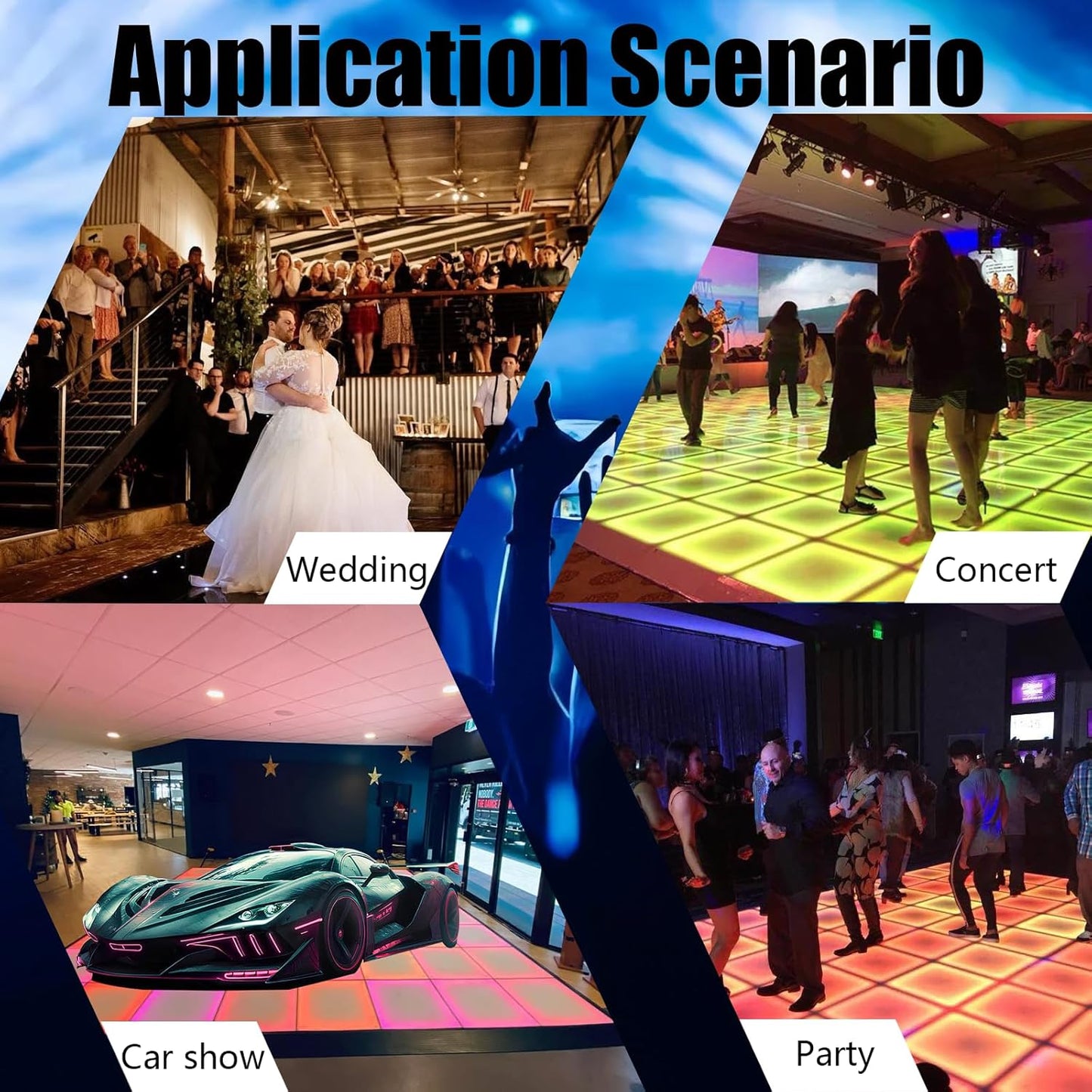 Dance Floor Stage Lights Tempered Glass Infinity Mirror Panel 3D Effect Led Dance Floor for Wedding Party Customizable (RGB-Magnetic, Customize)
