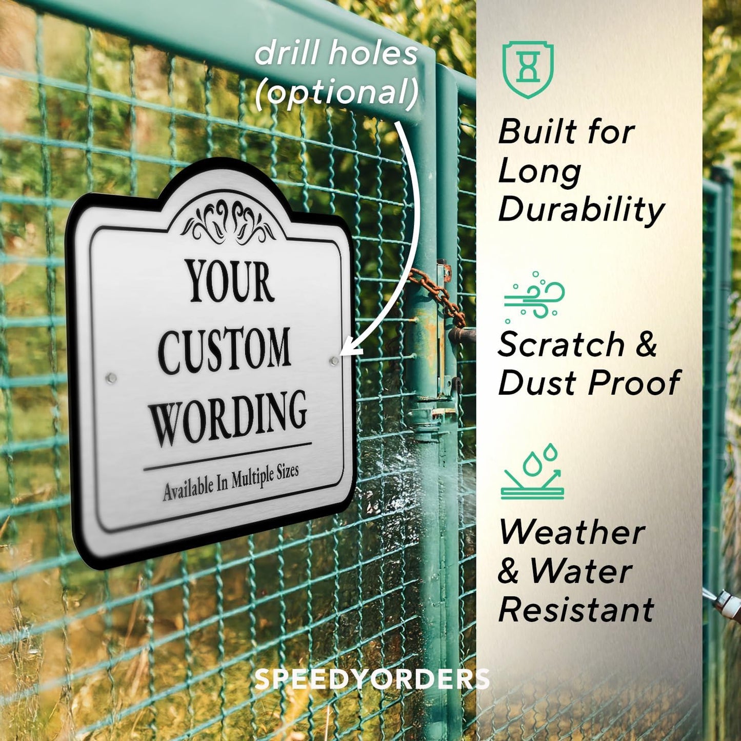 Custom Decorative Outdoor Waterproof Metal Signs, Personalized Aluminum Design 1 Metallic Silver 12x8 In