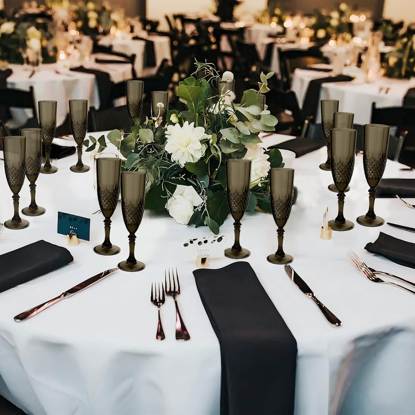 Plastic Champagne Flutes, 24PCS Black Wine Glasses Goblets Cups Reusable Flute, for Halloween Weddings Bachelor Parties Toasting and Events (24, Black)