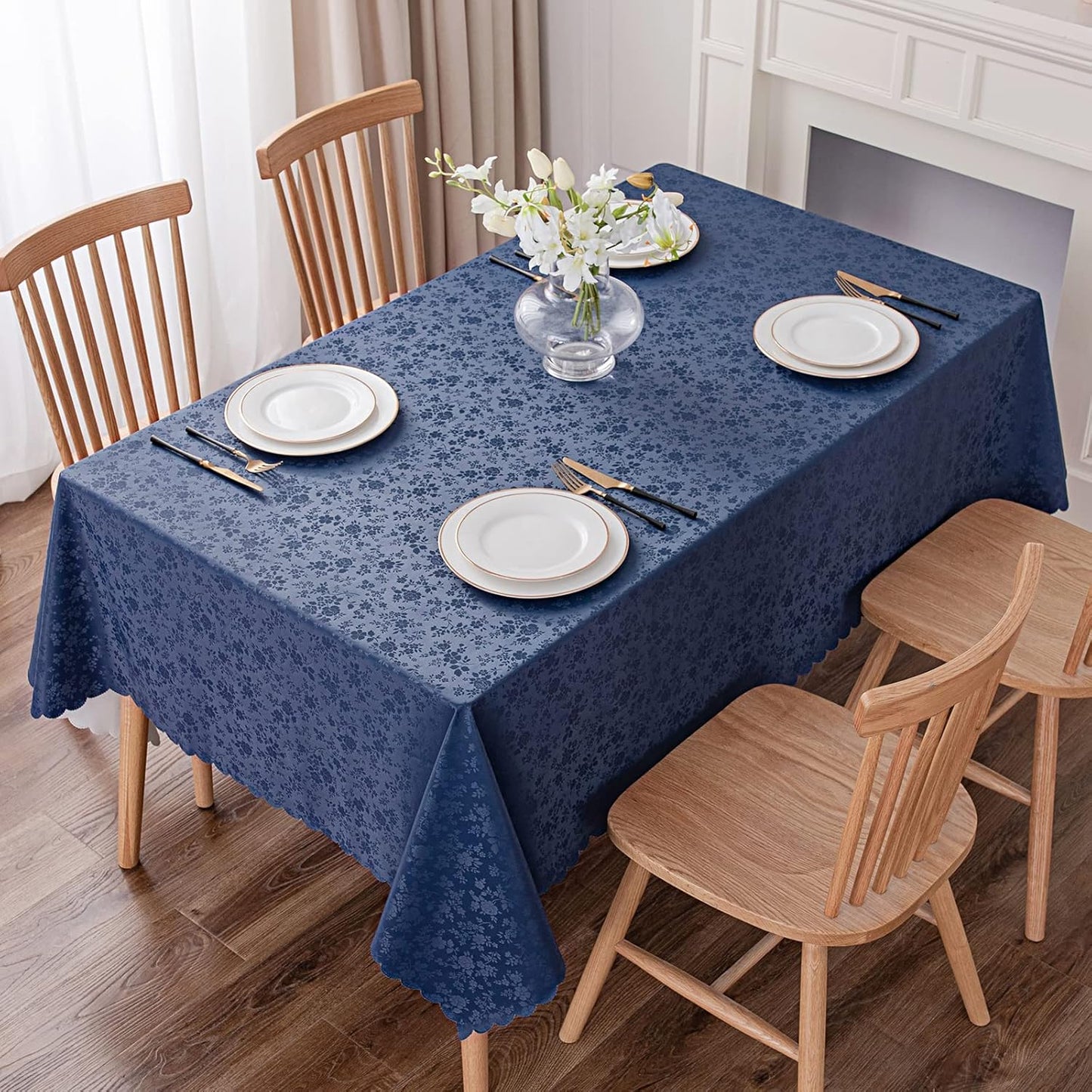 Smiry Rectangle Table Cloth, Waterproof Heavy Duty Vinyl Tablecloths, Wipeable Washable Table Cover for Kitchen and Dining Room (Navy Blue, 54" X 78")