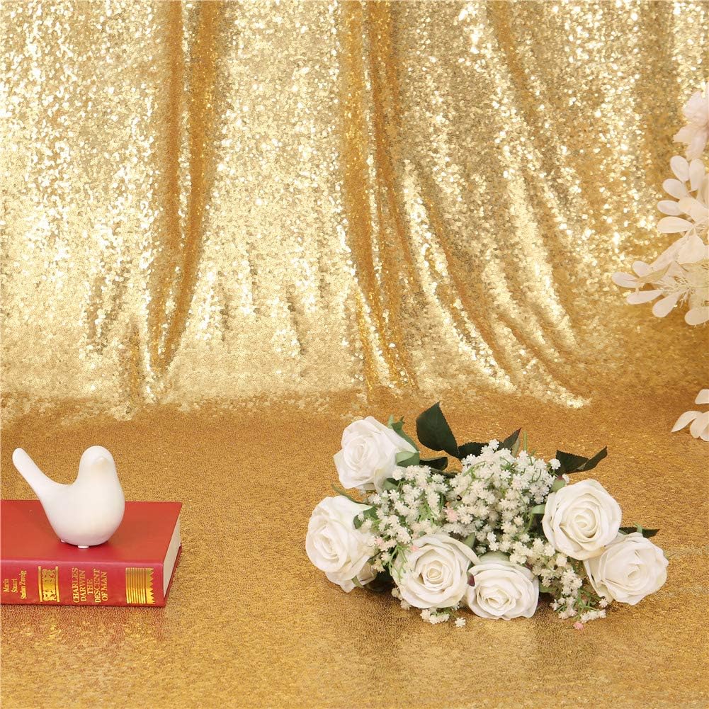 Eternal Beauty Gold Sequin Backdrop, 4x7 Ft Glitter Background Curtains for Shimmer Photography Party Wedding Birthday Back Drop Decor